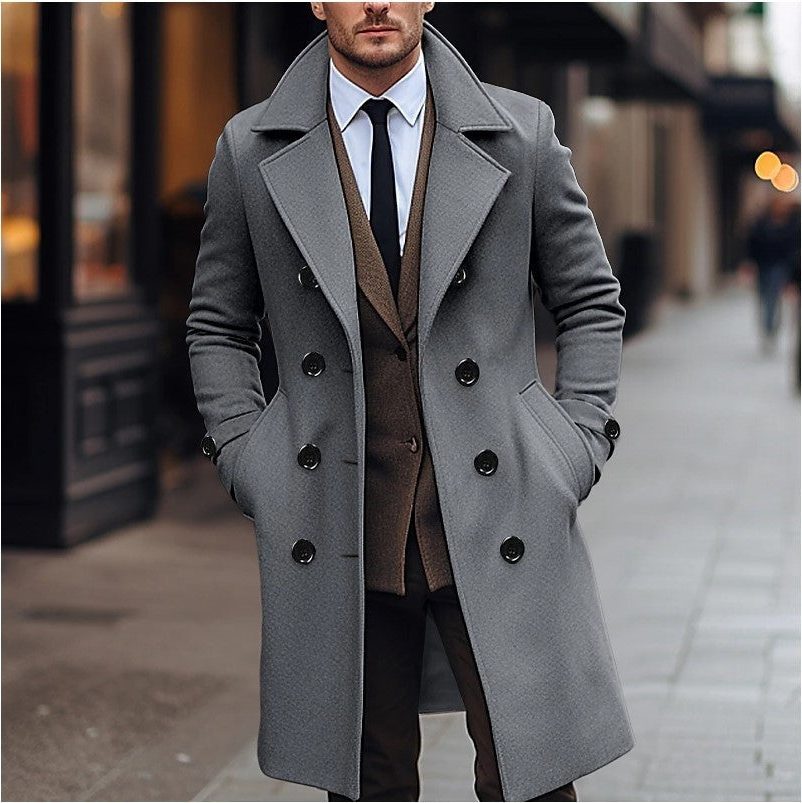 Wool Double-Breasted Winter Overcoat for Men