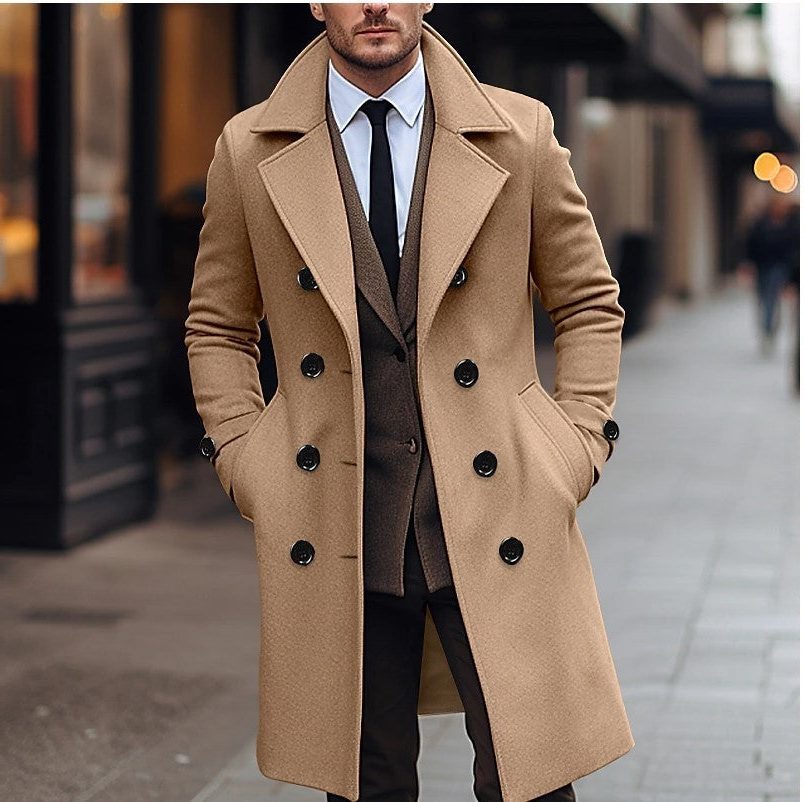 Wool Double-Breasted Winter Overcoat for Men