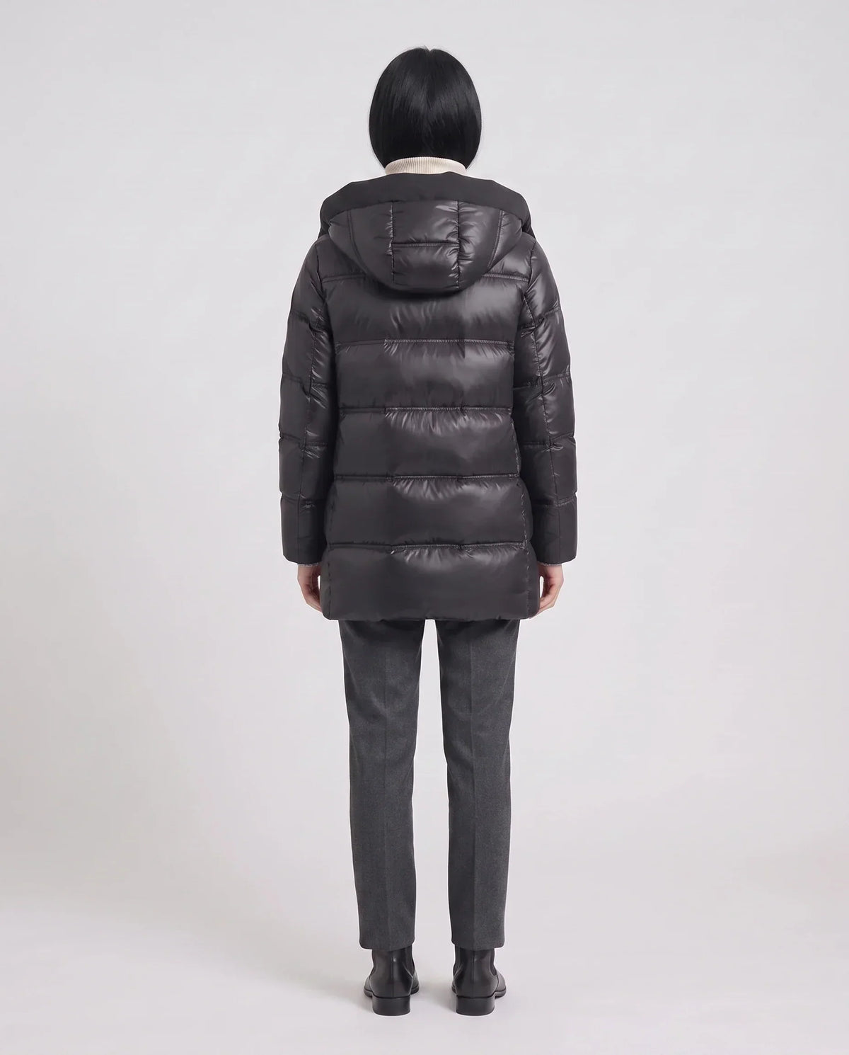 Shiny Hooded Puffer Jacket with Popper Placket