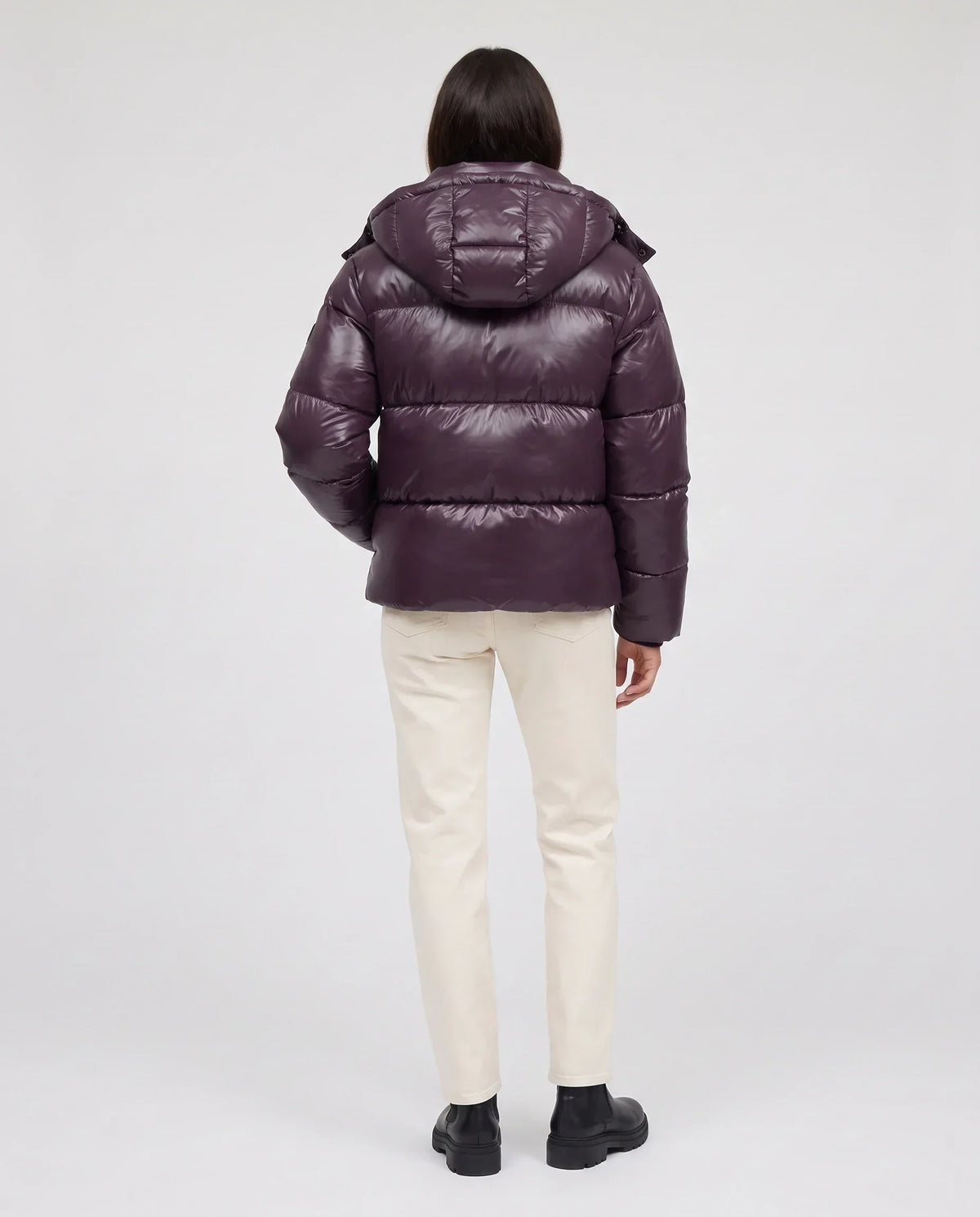 Short Shiny Hooded Puffer Jacket with Puffy Channels
