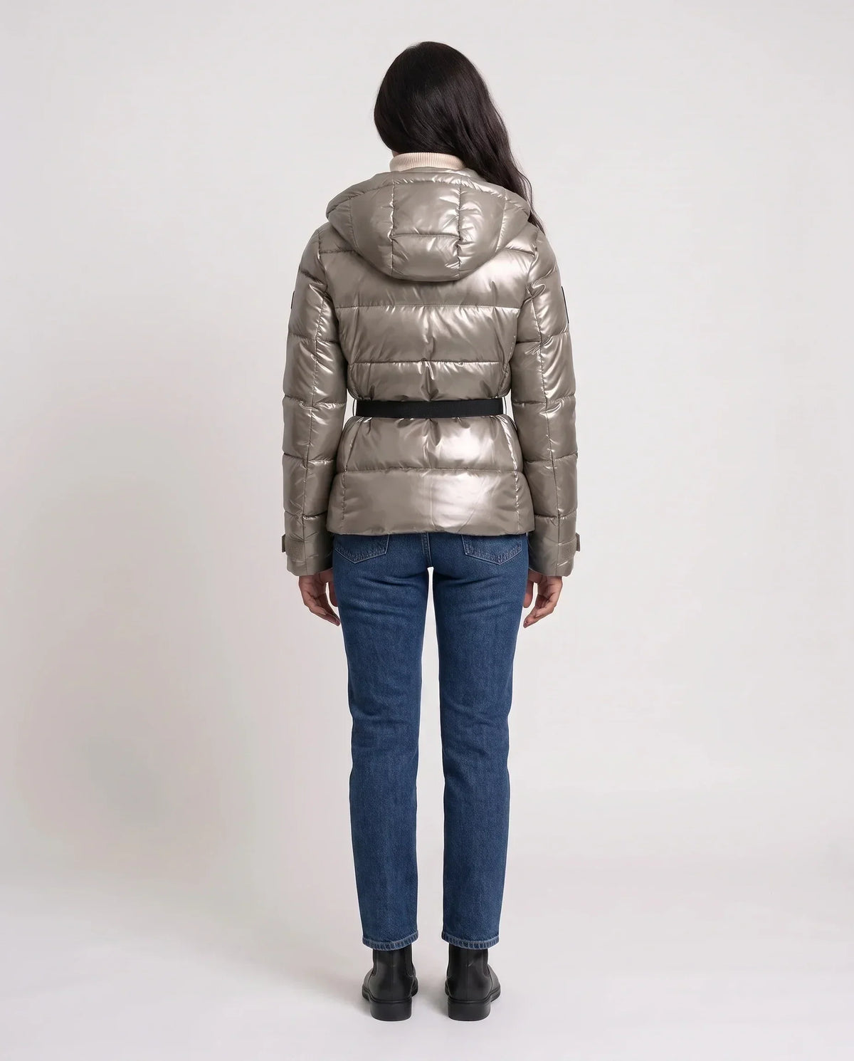 Fitted Hooded Puffer Jacket with Belt