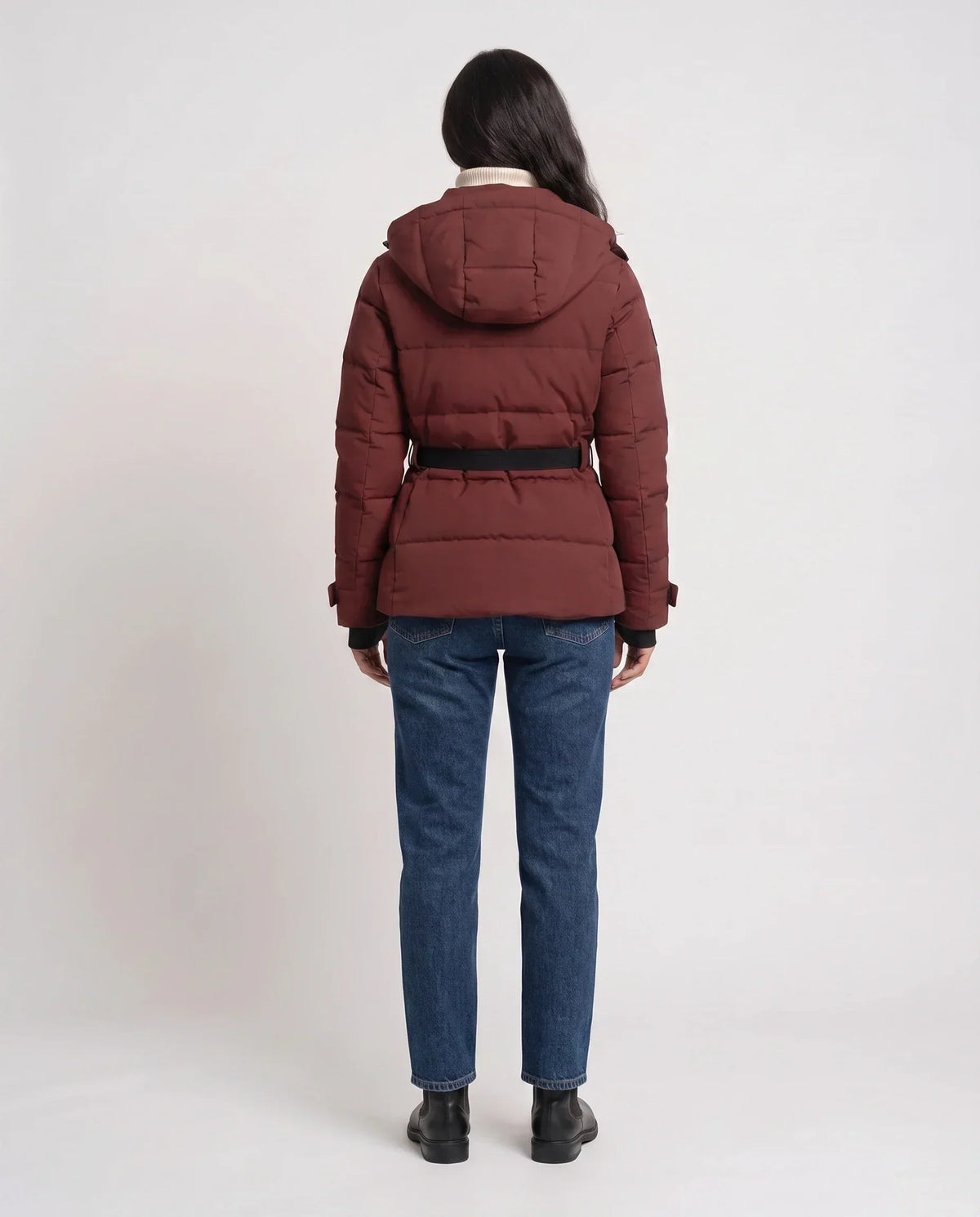 Fitted Hooded Puffer Jacket with Belt