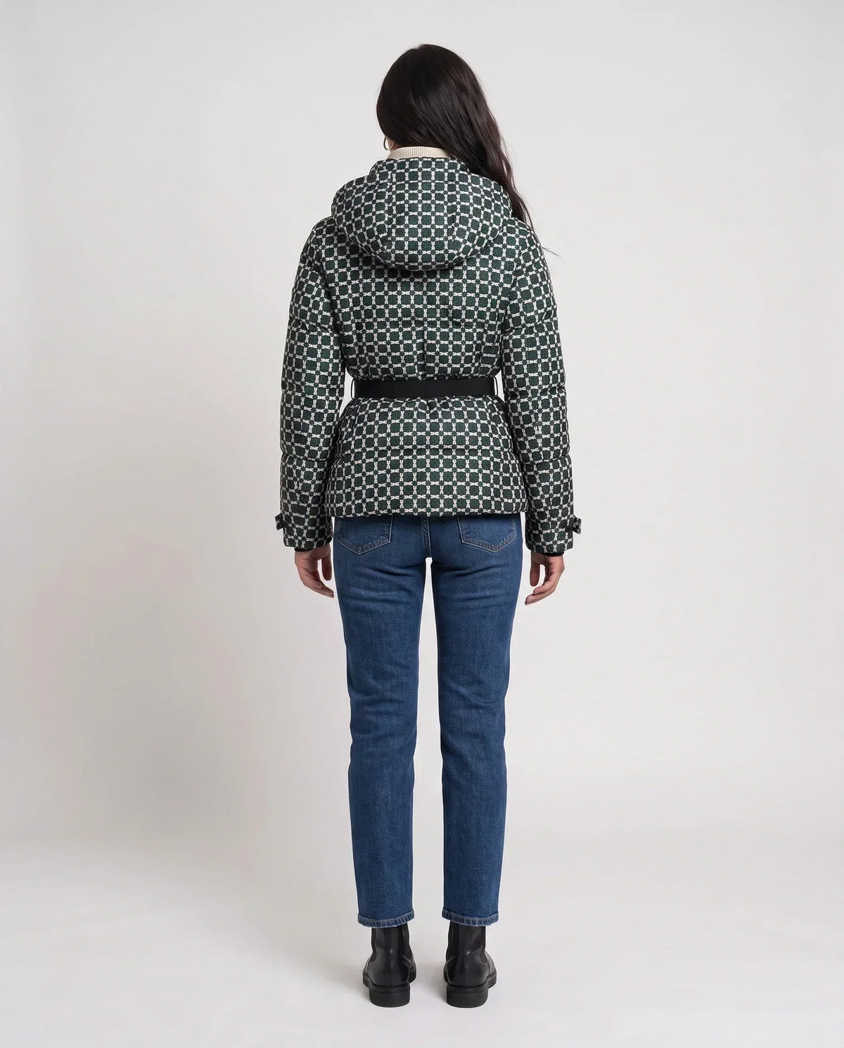 Fitted Hooded Puffer Jacket with Belt