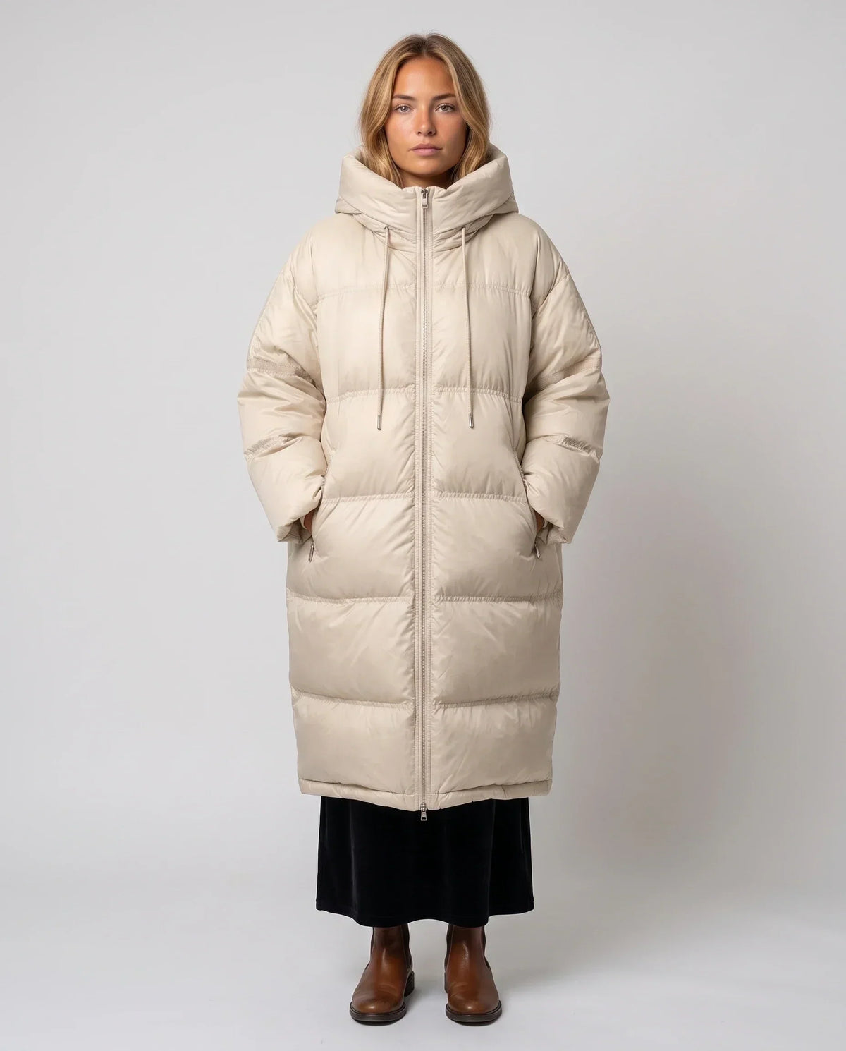 Extra-Long Cocoon Hooded Puffer Jacket