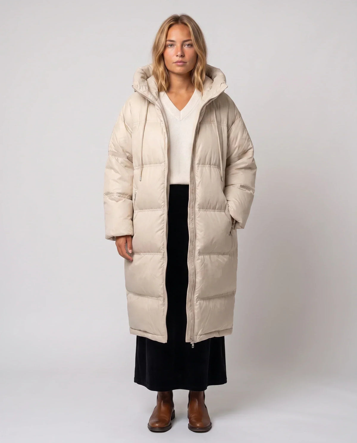 Extra-Long Cocoon Hooded Puffer Jacket