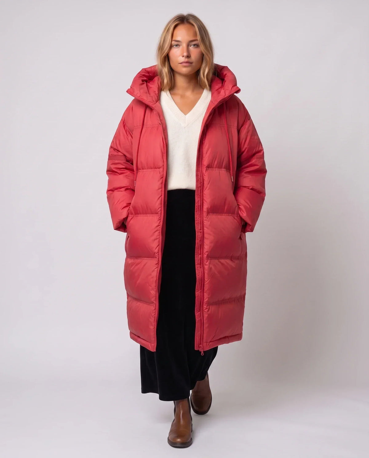 Extra-Long Cocoon Hooded Puffer Jacket