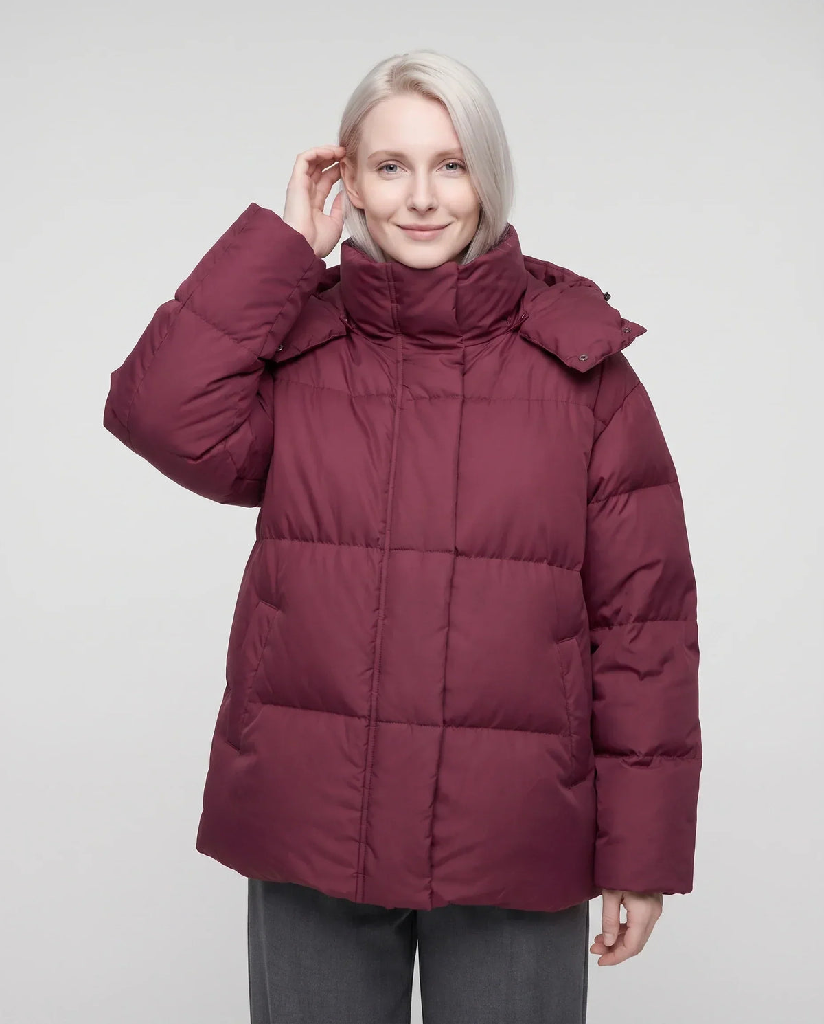 Oversized Puffer Jacket with High Collar and Detachable Hood