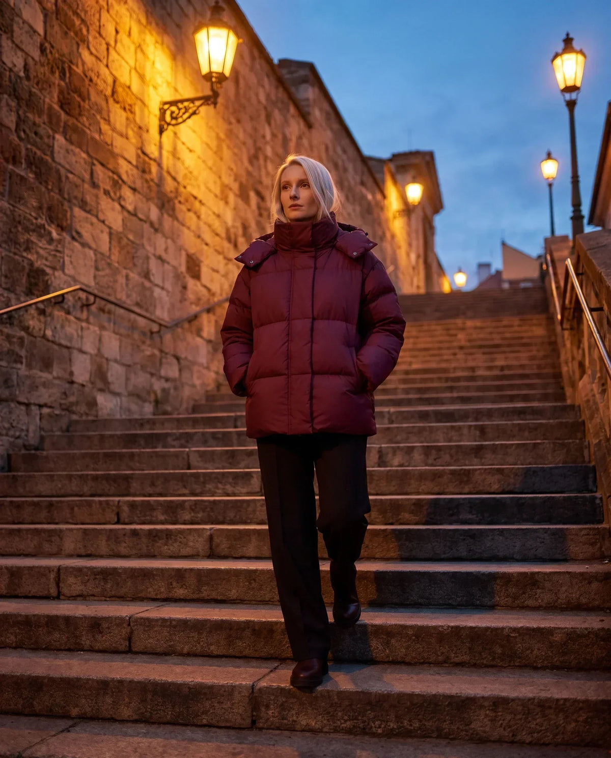 Oversized Puffer Jacket with High Collar and Detachable Hood