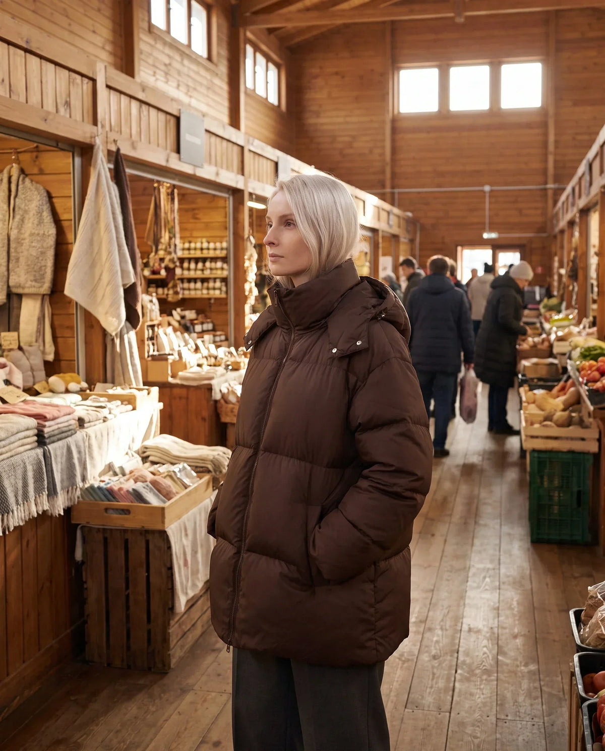 Oversized Puffer Jacket with High Collar and Detachable Hood