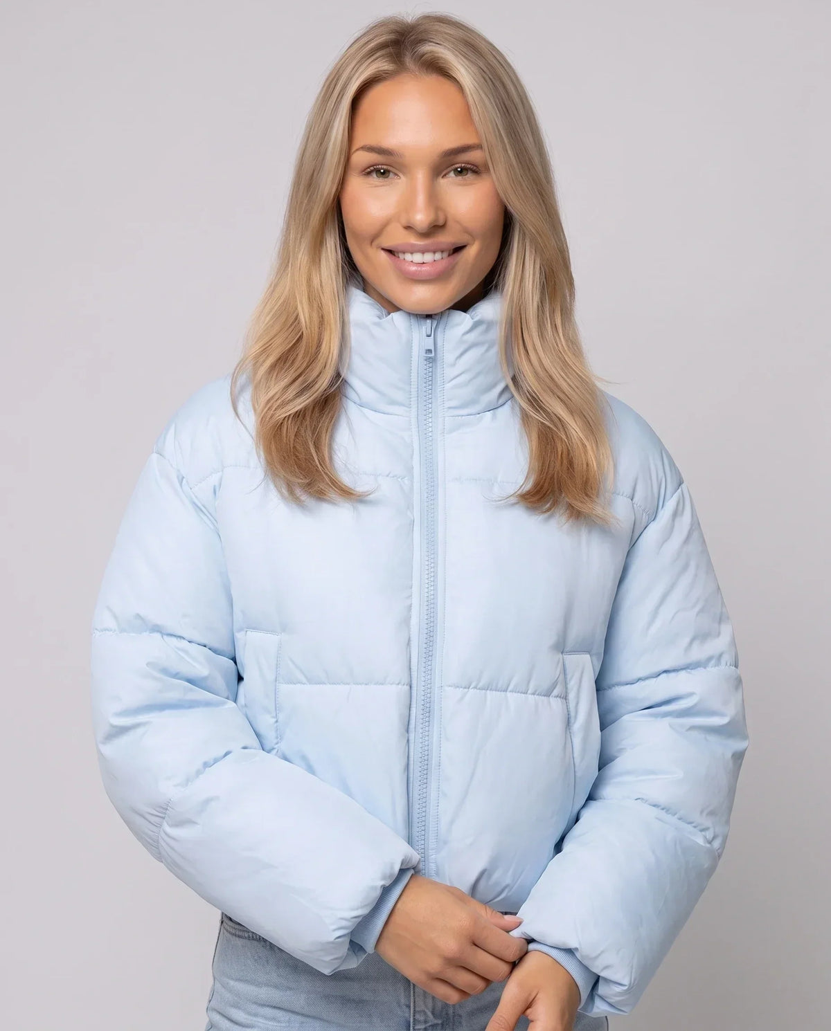 Short Quilted Jacket with Zipped Funnel Collar