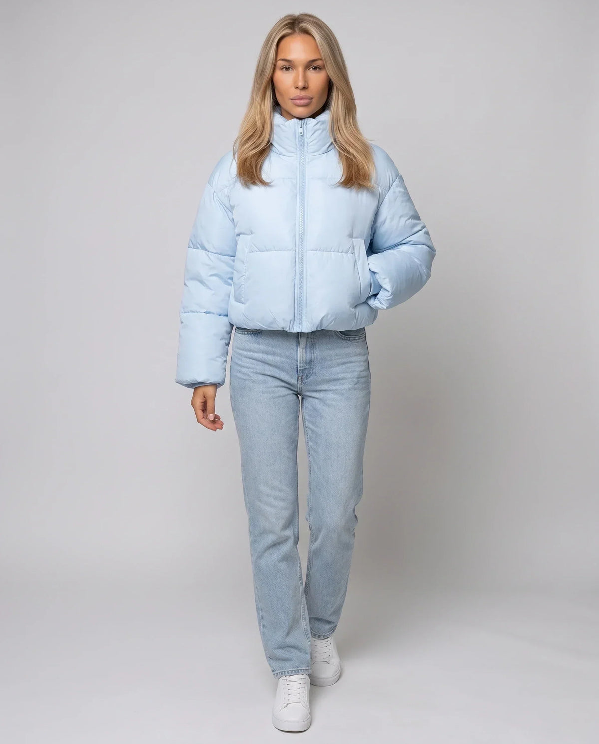 Short Quilted Jacket with Zipped Funnel Collar
