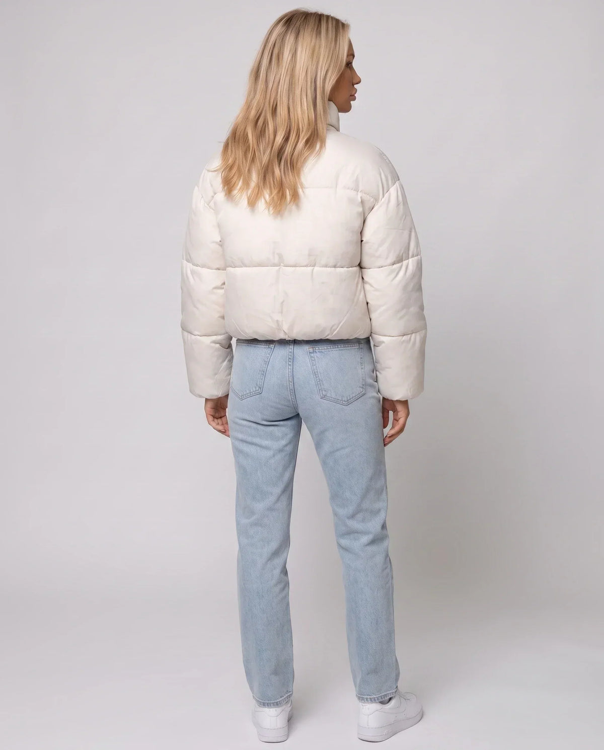 Short Quilted Jacket with Zipped Funnel Collar