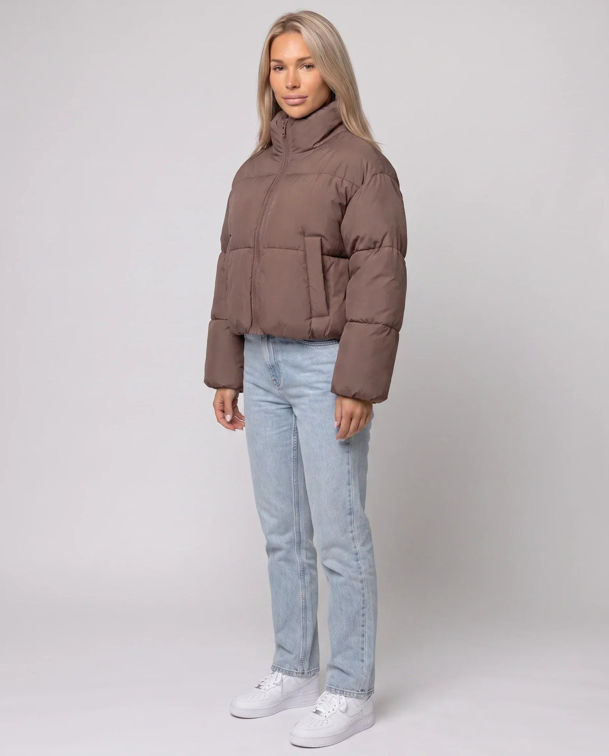 Short Quilted Jacket with Zipped Funnel Collar