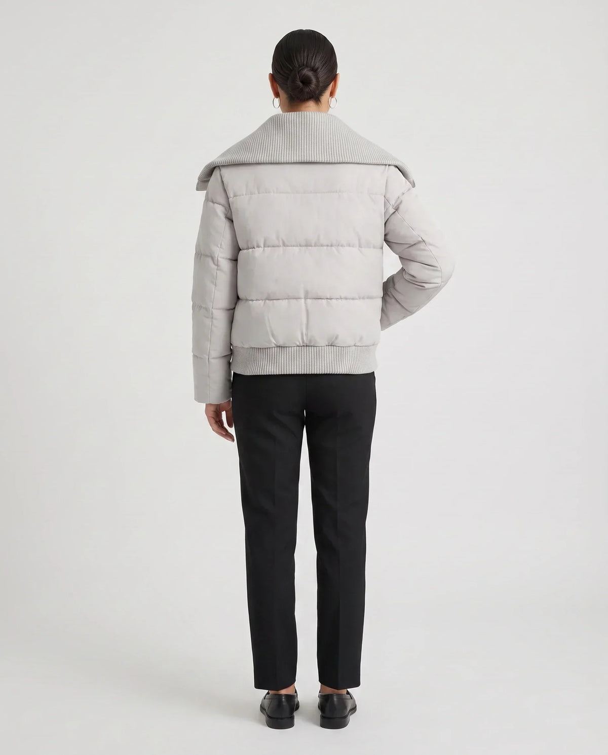 Short Puffer Jacket with Knitted Collar