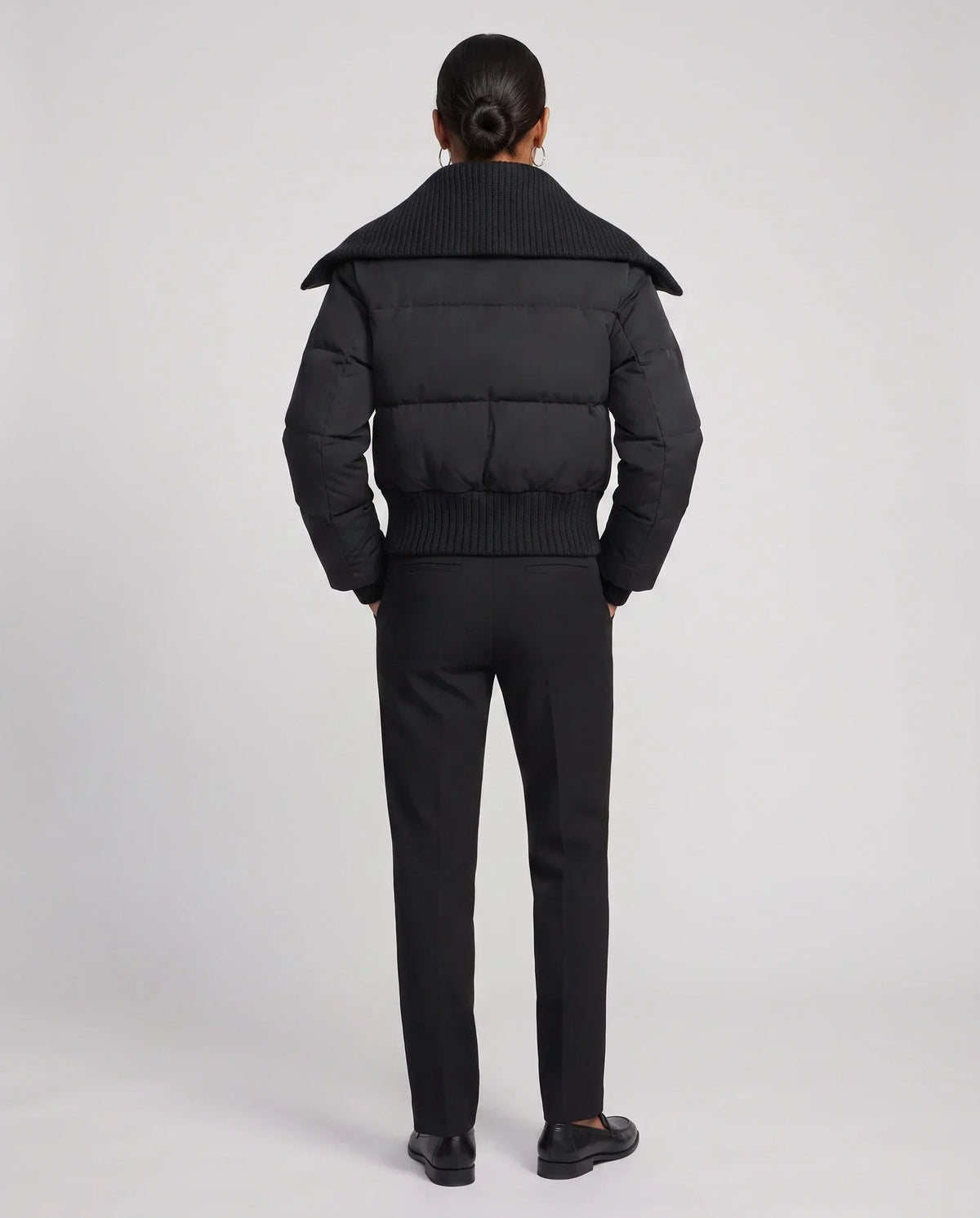 Short Puffer Jacket with Knitted Collar