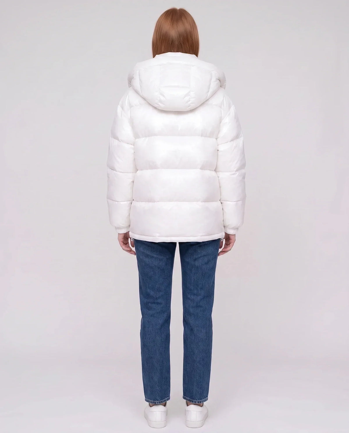 Short Shiny Puffer Jacket with Patch Pockets
