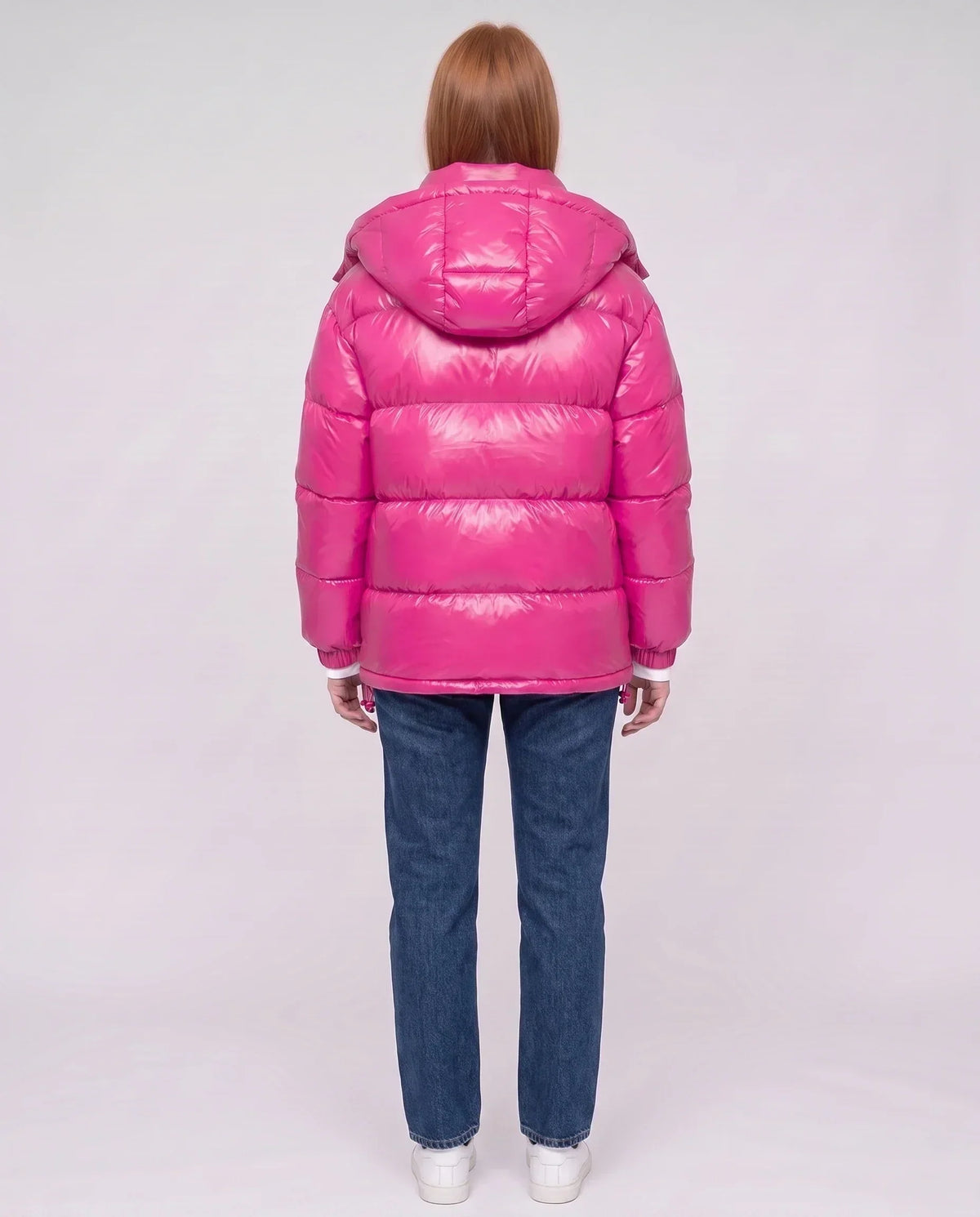 Short Shiny Puffer Jacket with Patch Pockets