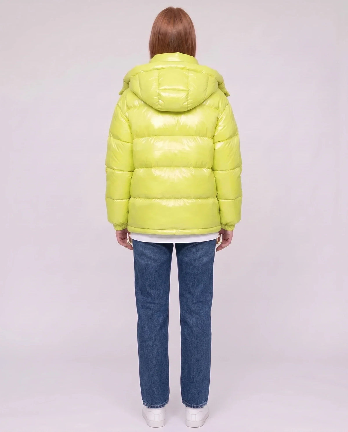Short Shiny Puffer Jacket with Patch Pockets