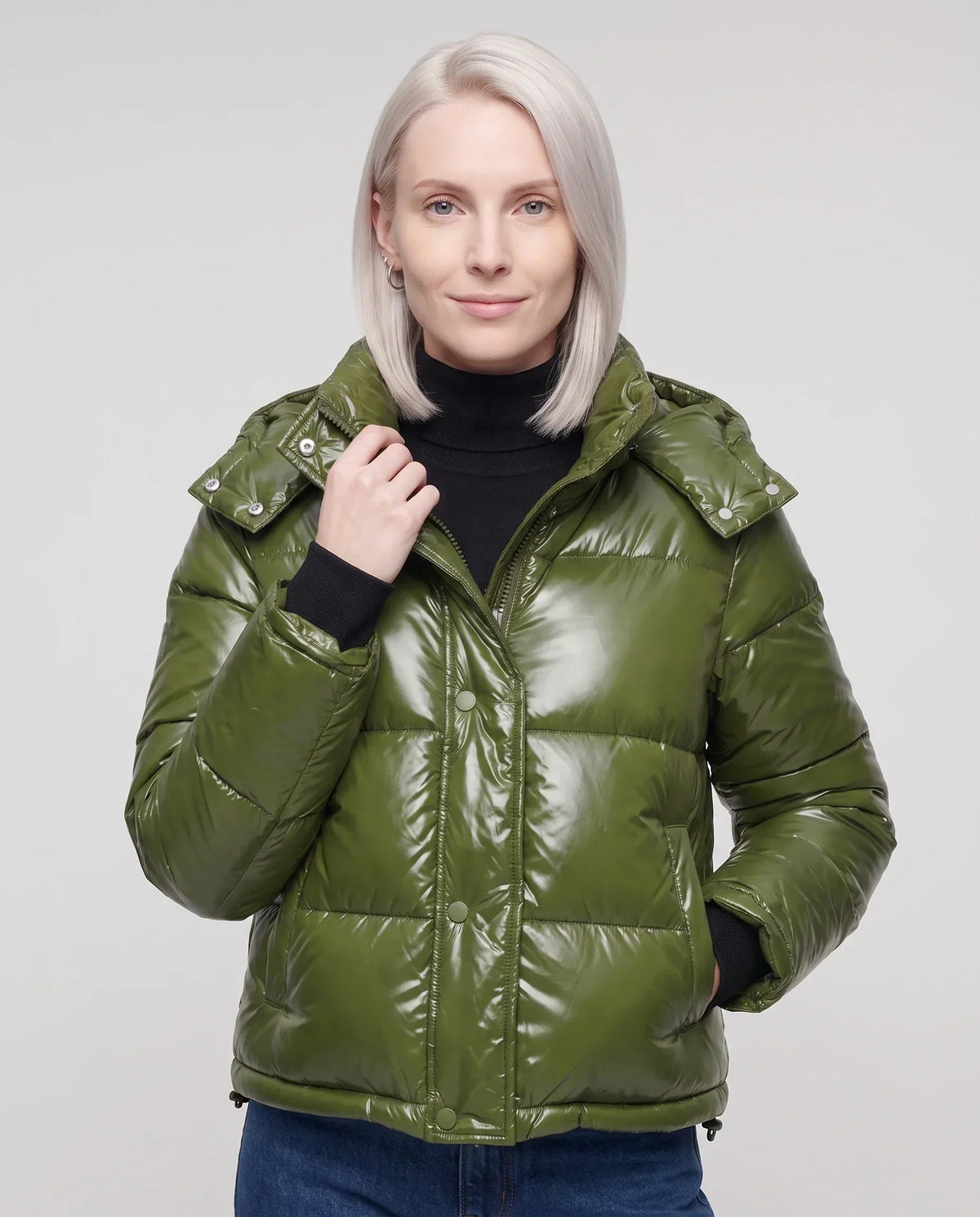 Short Shiny Hooded Puffer Jacket