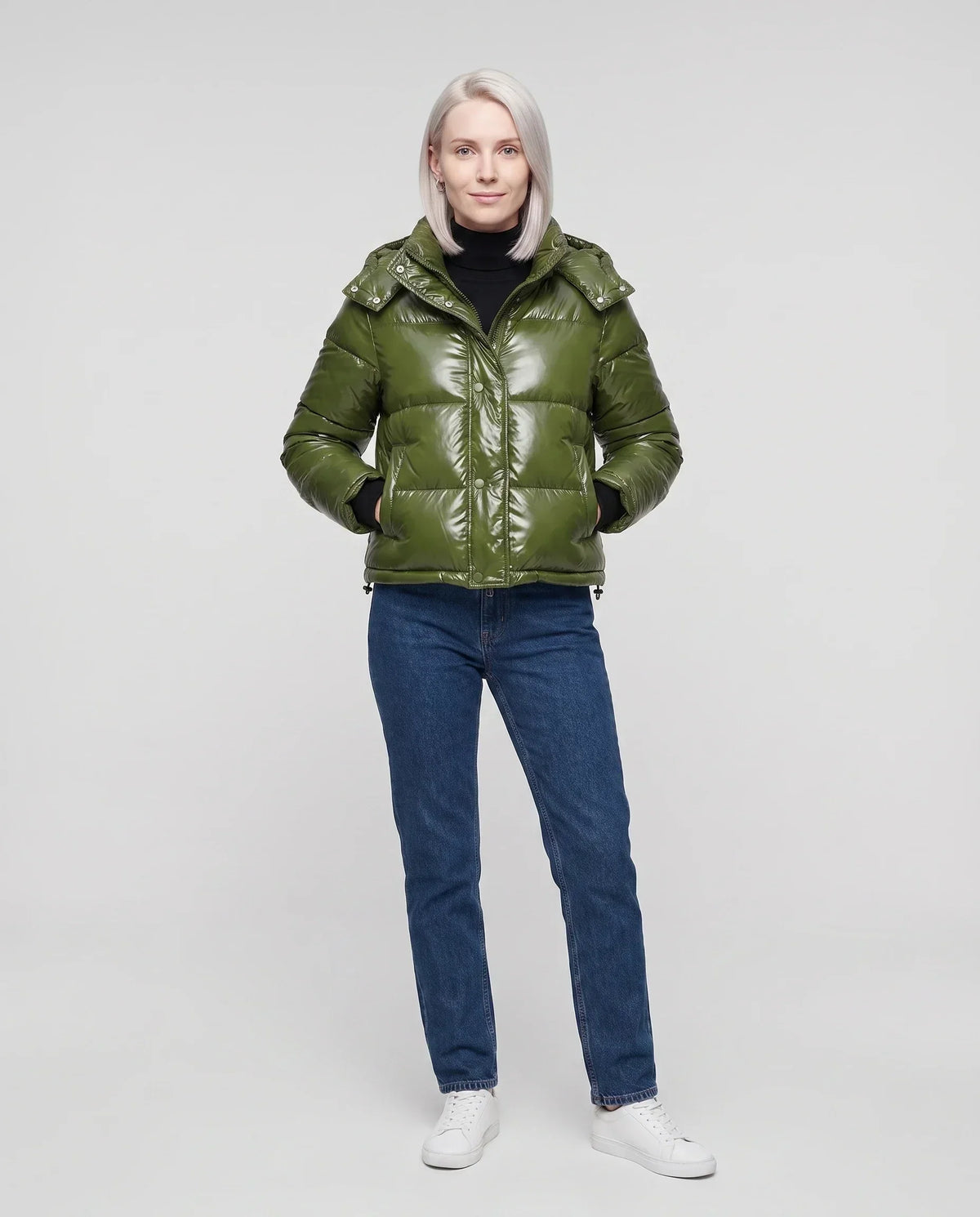 Short Shiny Hooded Puffer Jacket