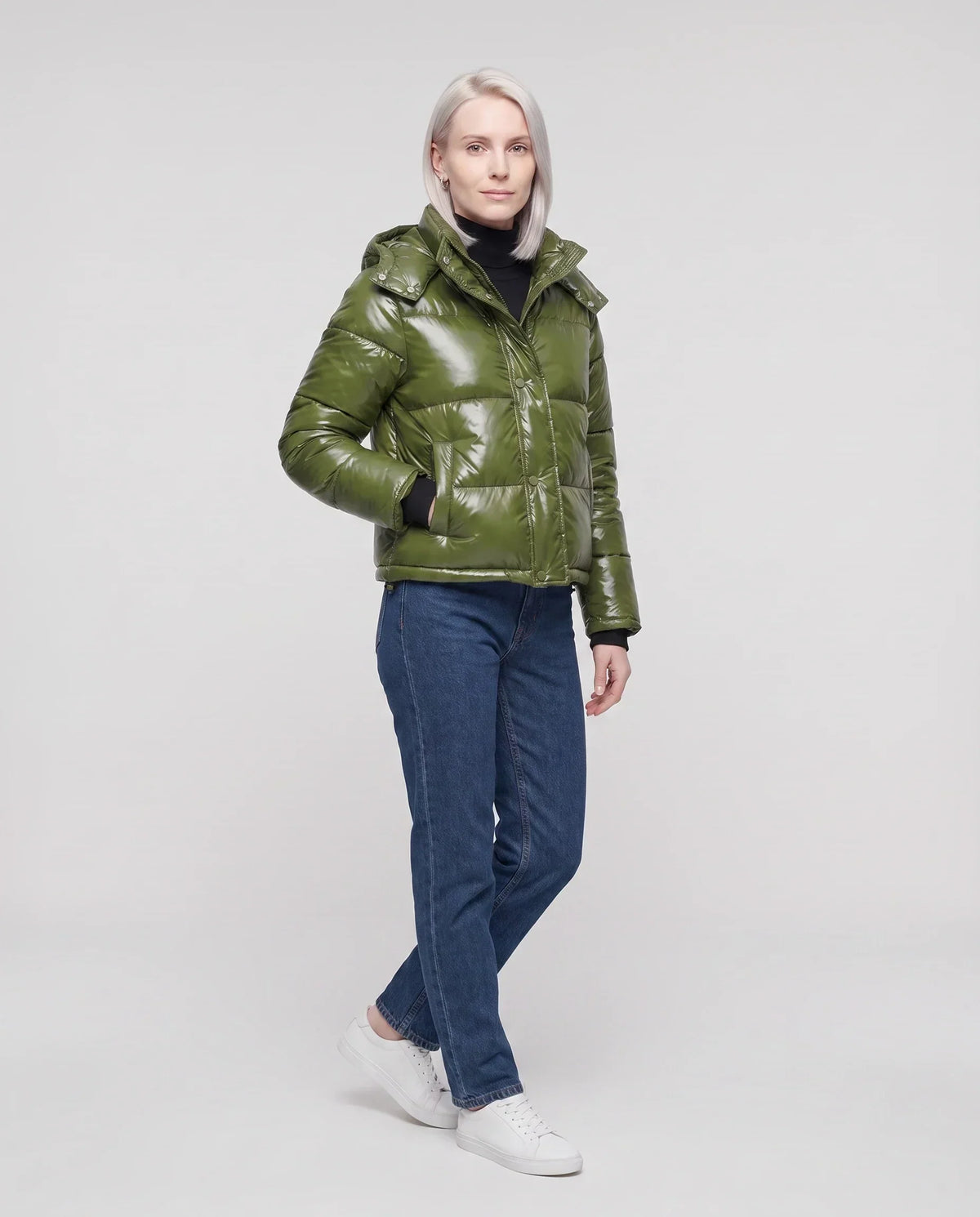 Short Shiny Hooded Puffer Jacket