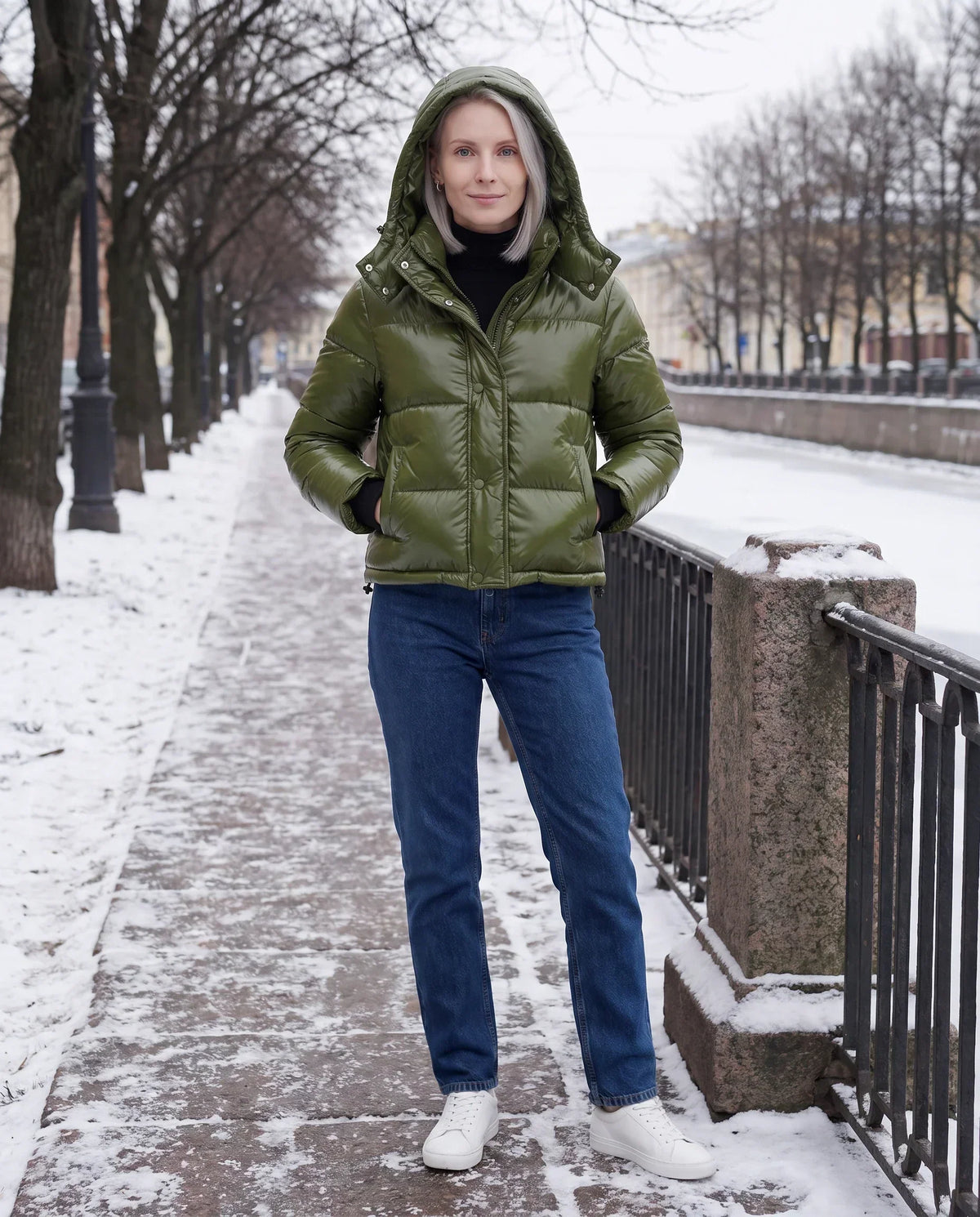 Short Shiny Hooded Puffer Jacket