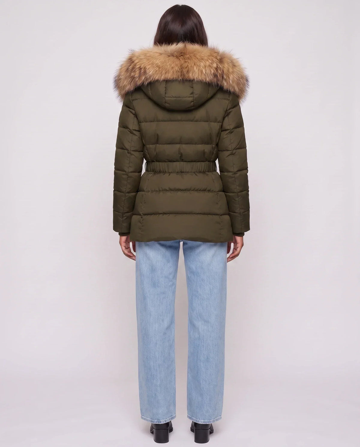 Short Puffer Jacket with Large Faux Fur Hood