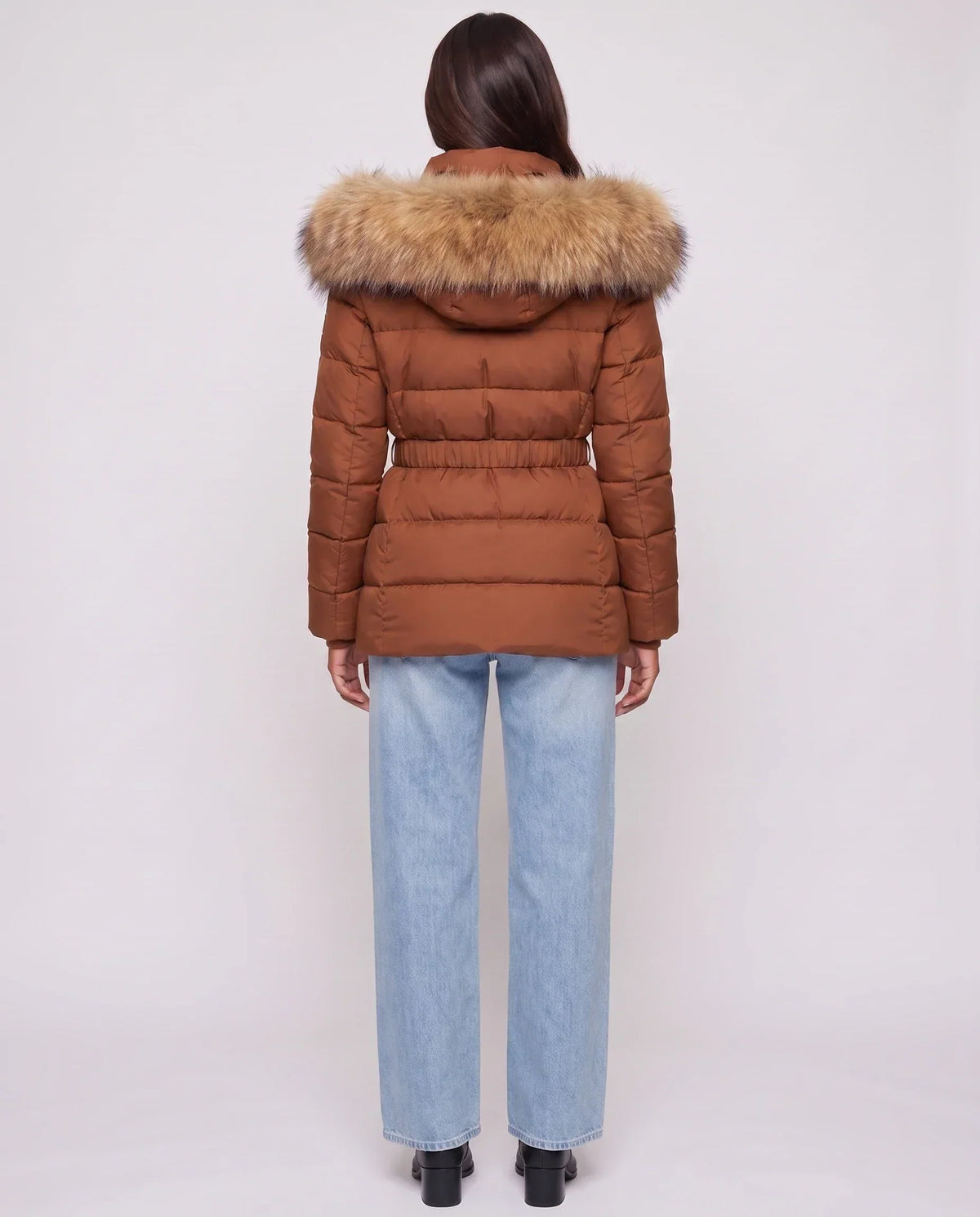 Short Puffer Jacket with Large Faux Fur Hood