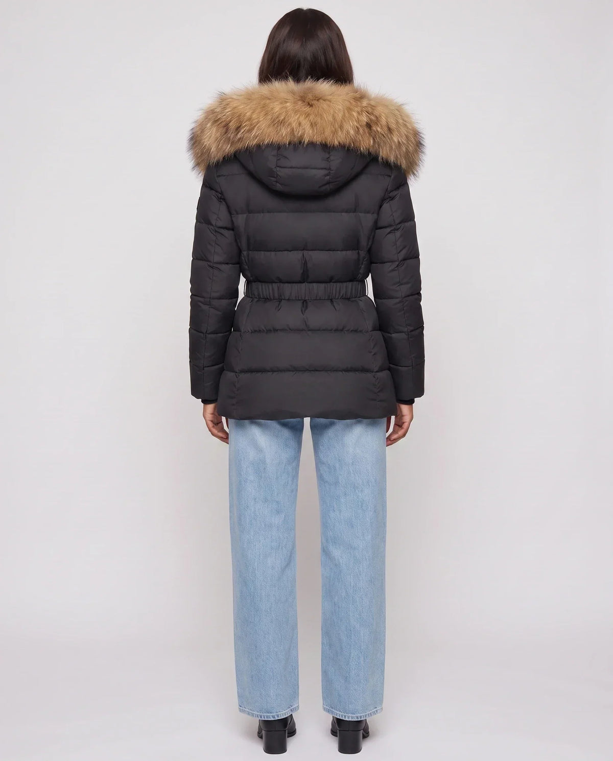 Short Puffer Jacket with Large Faux Fur Hood