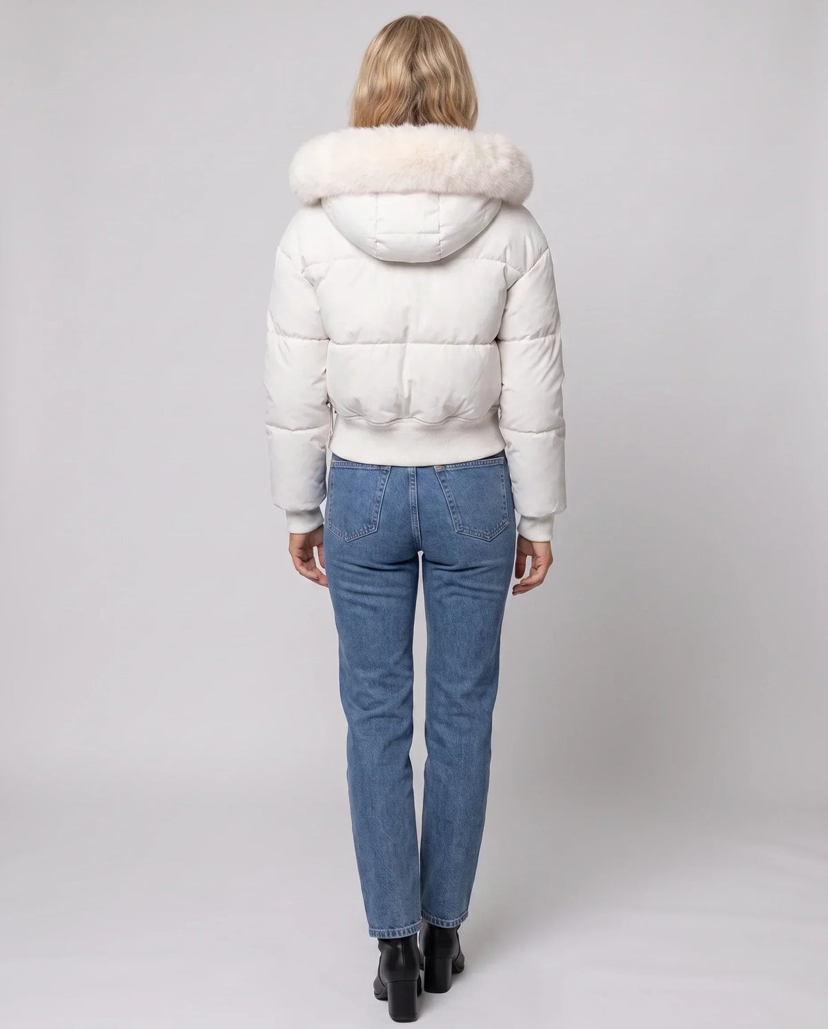 Short Puffer Jacket with Faux Fur Hood