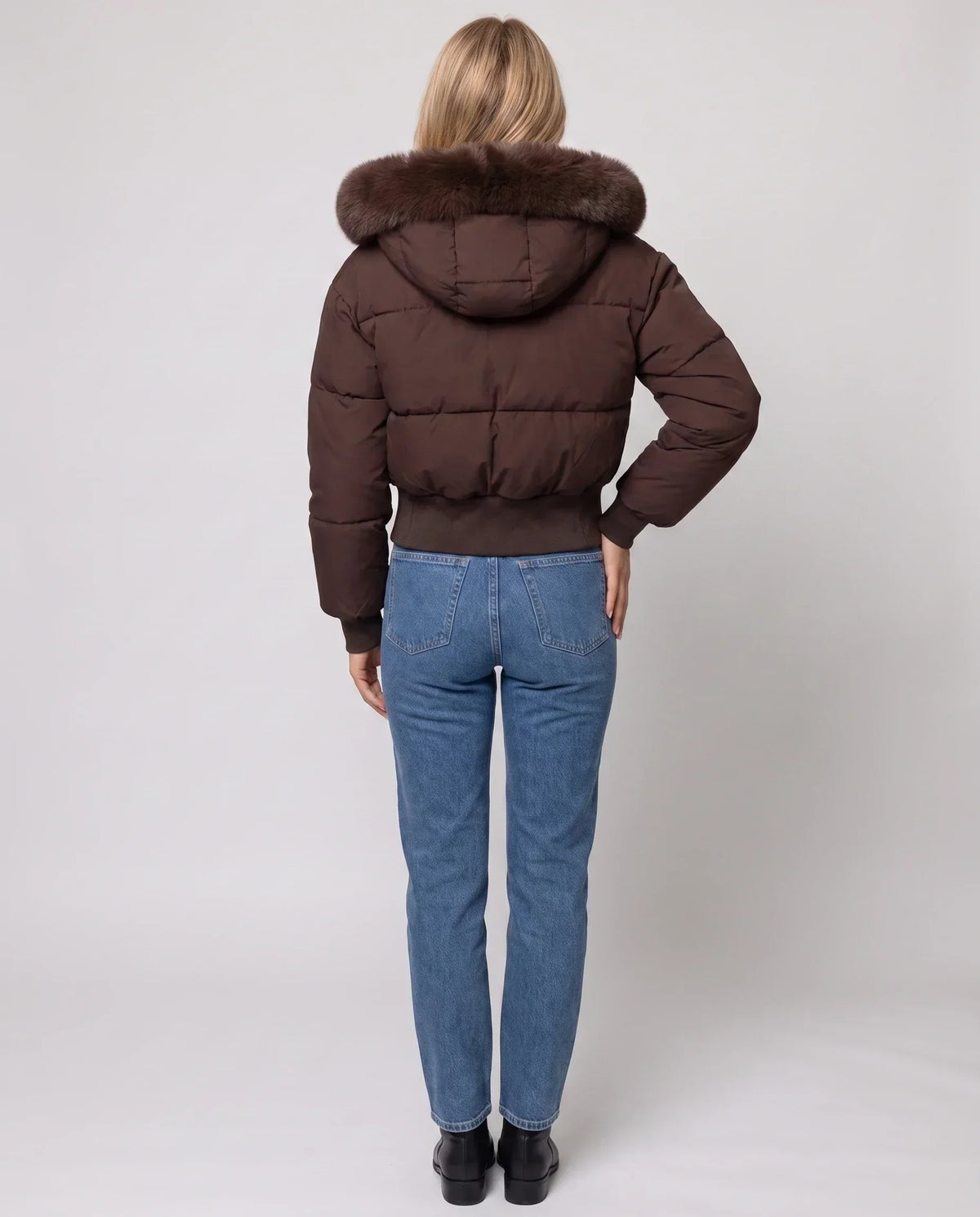 Short Puffer Jacket with Faux Fur Hood