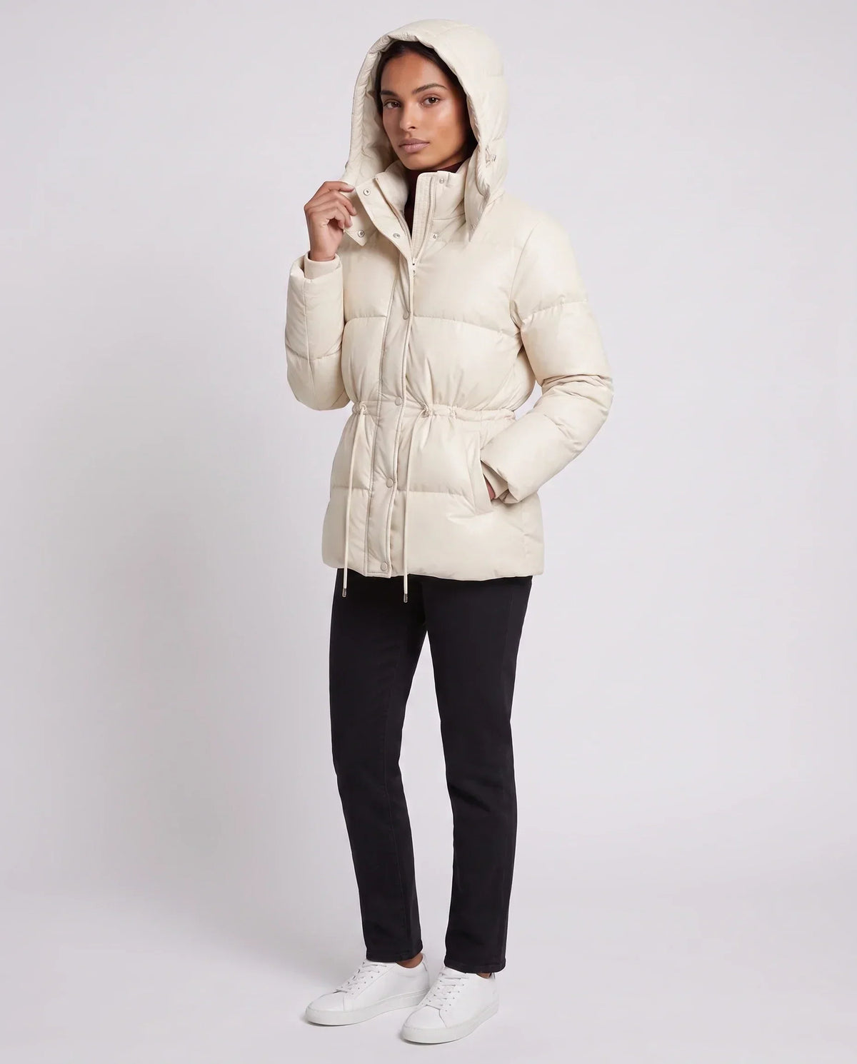 Short Puffer Jacket with Hood and Elasticated Waist