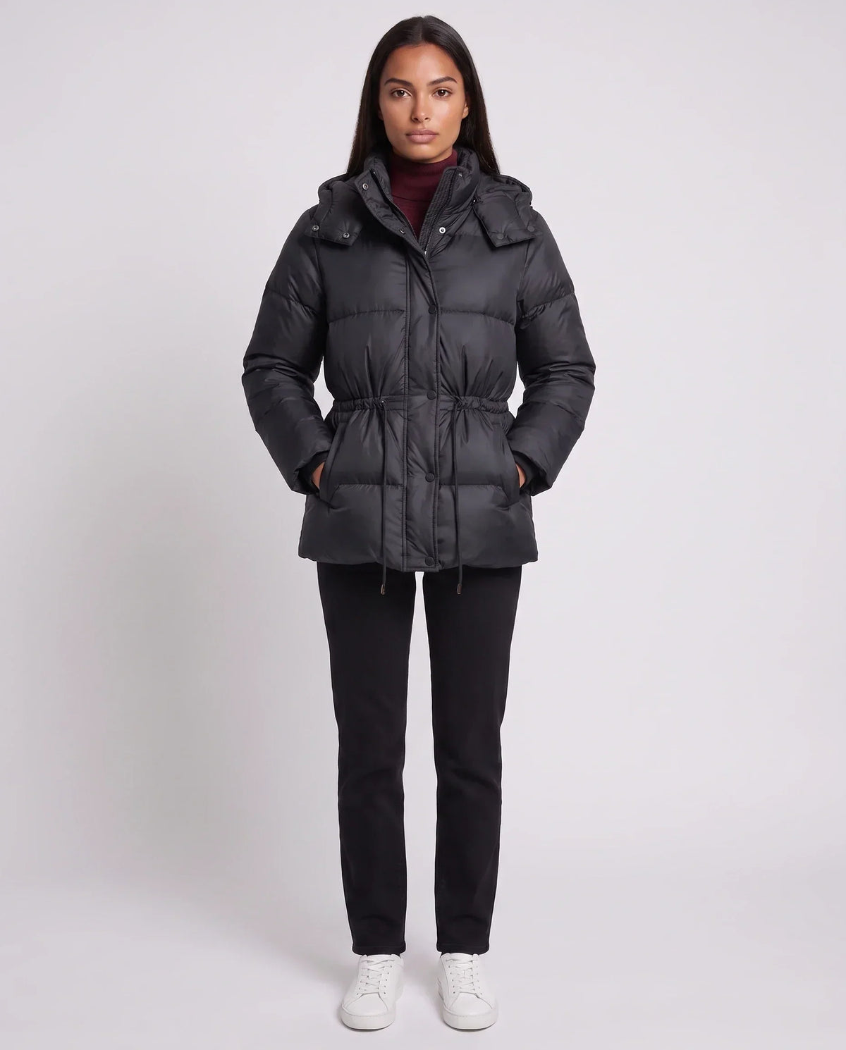 Short Puffer Jacket with Hood and Elasticated Waist