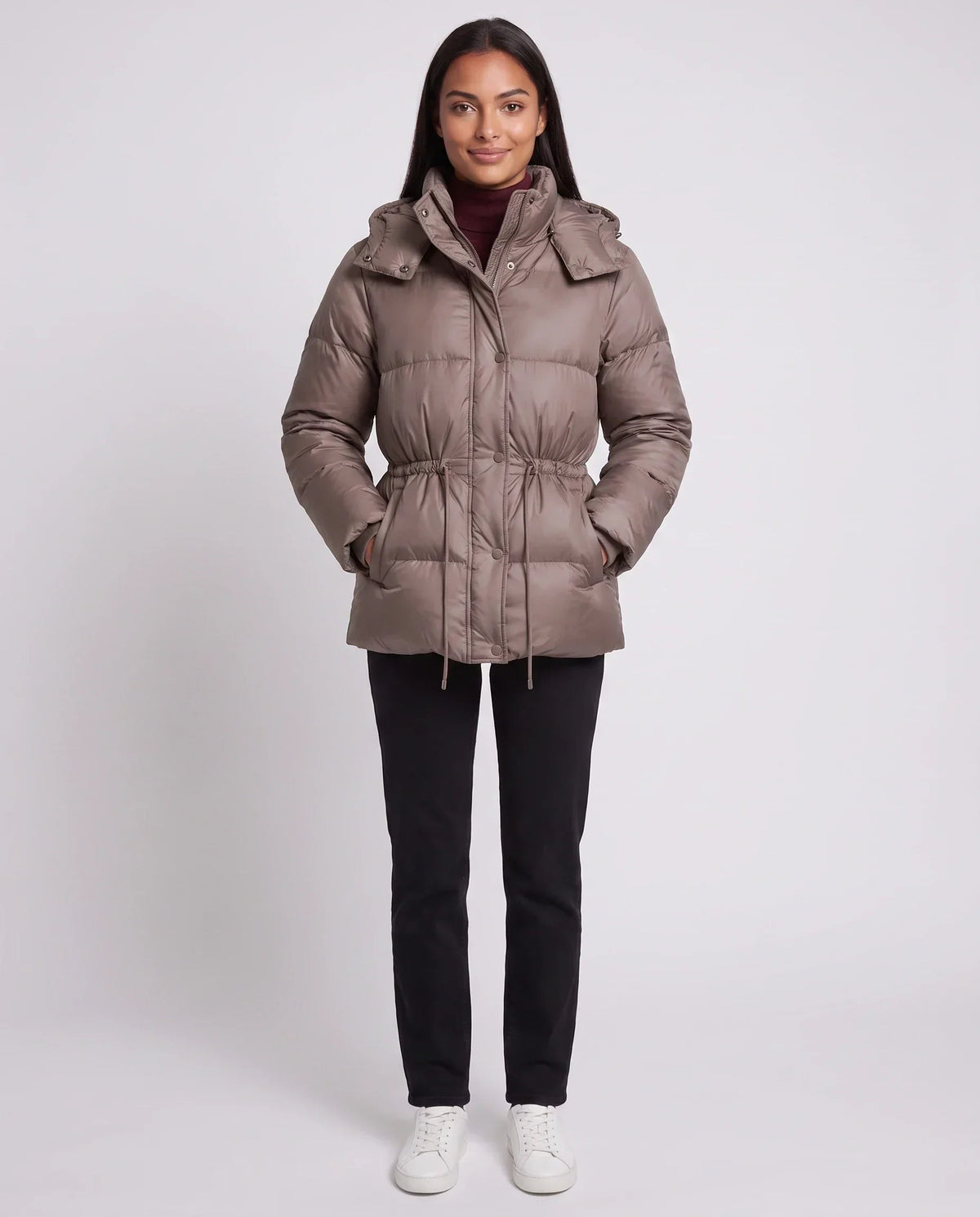 Short Puffer Jacket with Hood and Elasticated Waist