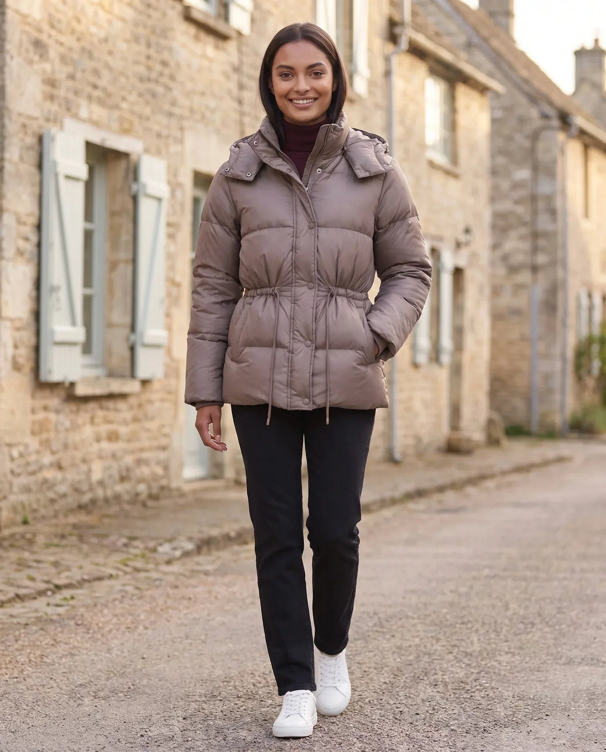 Short Puffer Jacket with Hood and Elasticated Waist