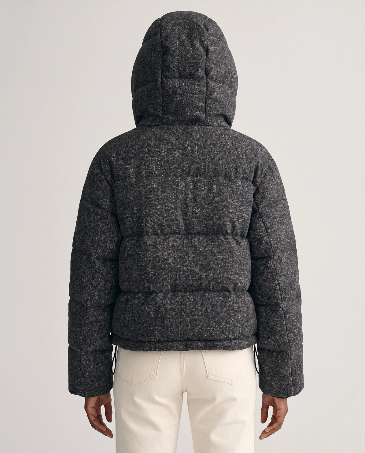 Short Oversized Marl Puffer Jacket with Detachable Hood