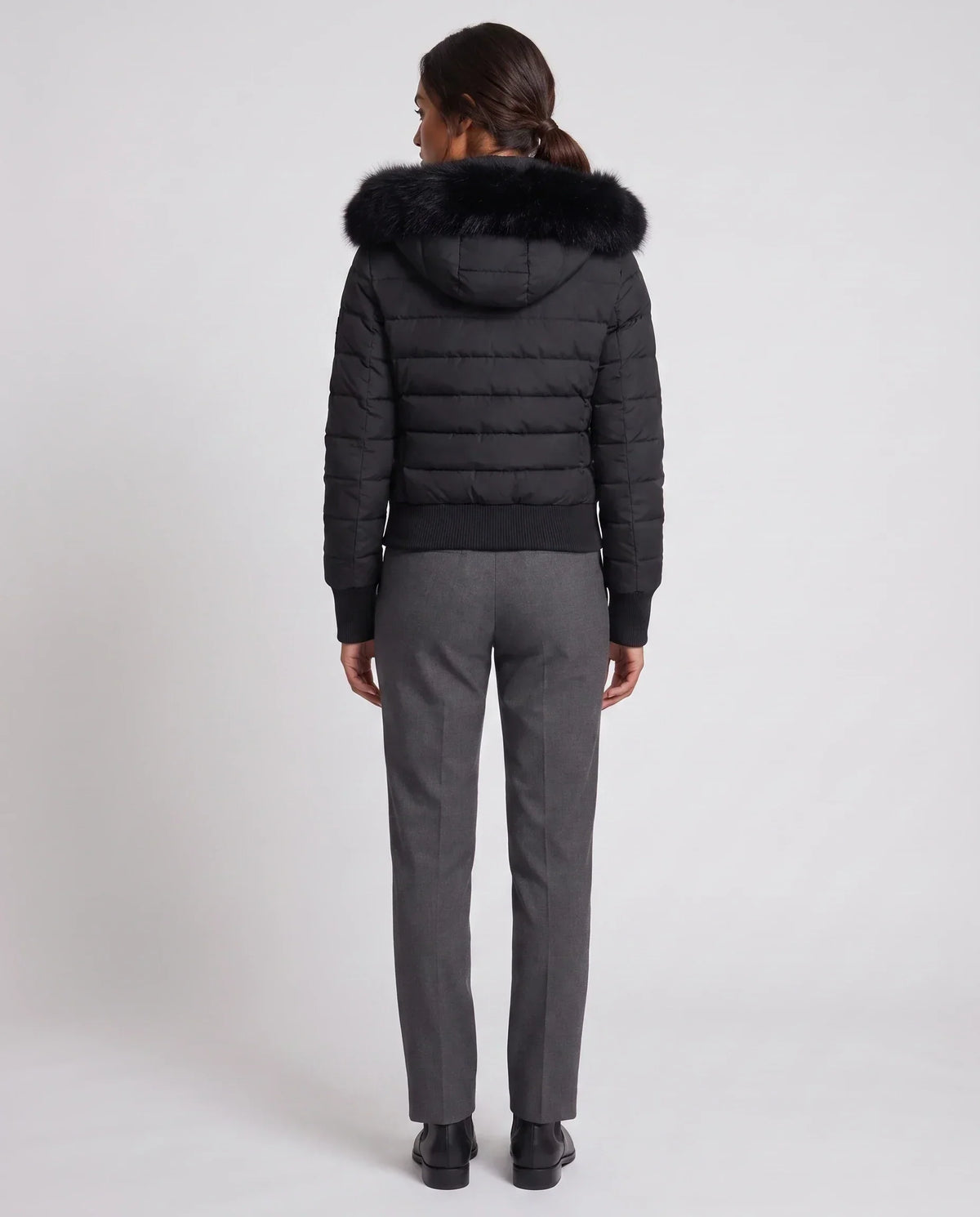 Short Fitted Puffer Jacket with Ribbed Panels