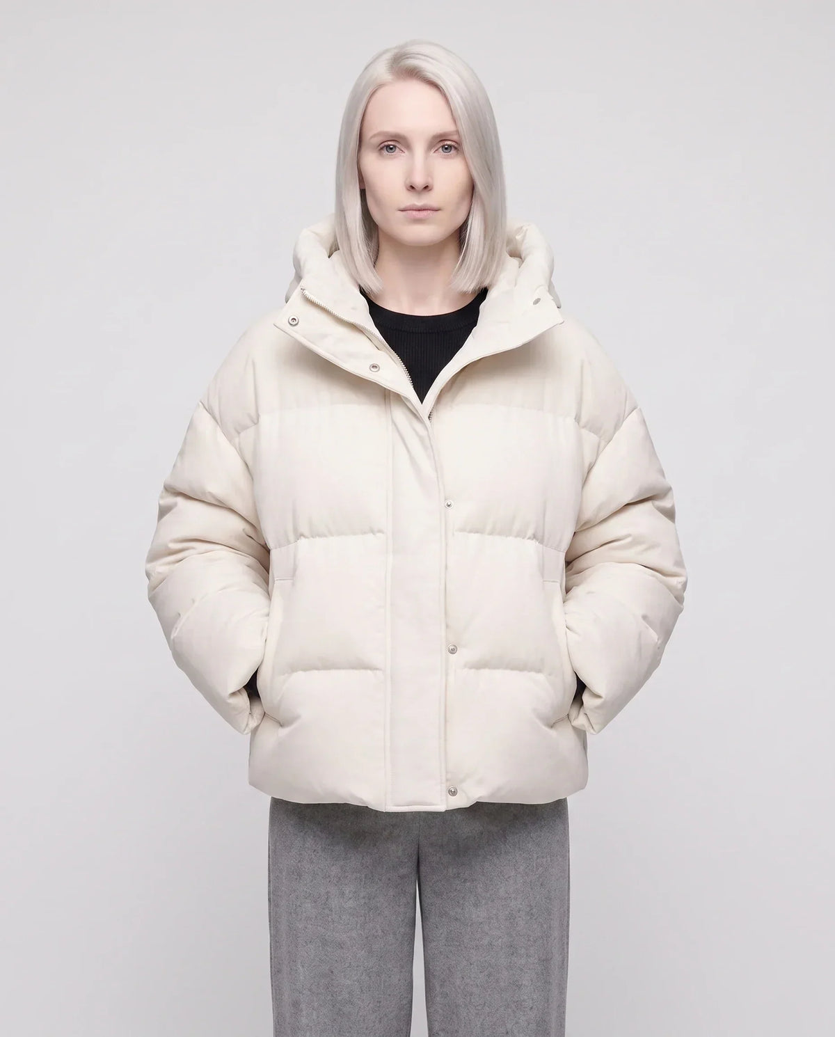 Cropped Velvet Hooded Puffer Jacket