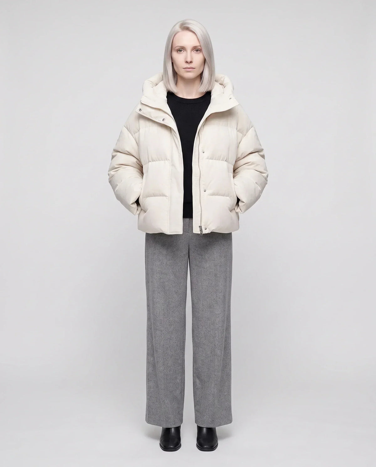 Cropped Velvet Hooded Puffer Jacket