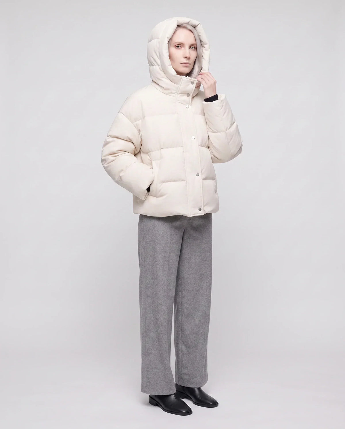Cropped Velvet Hooded Puffer Jacket