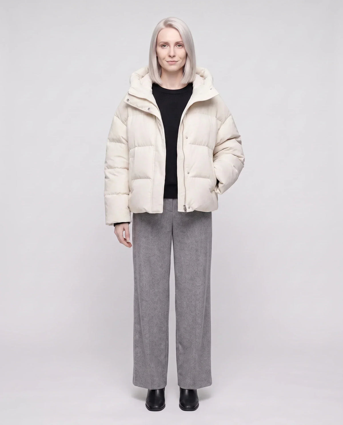 Cropped Velvet Hooded Puffer Jacket