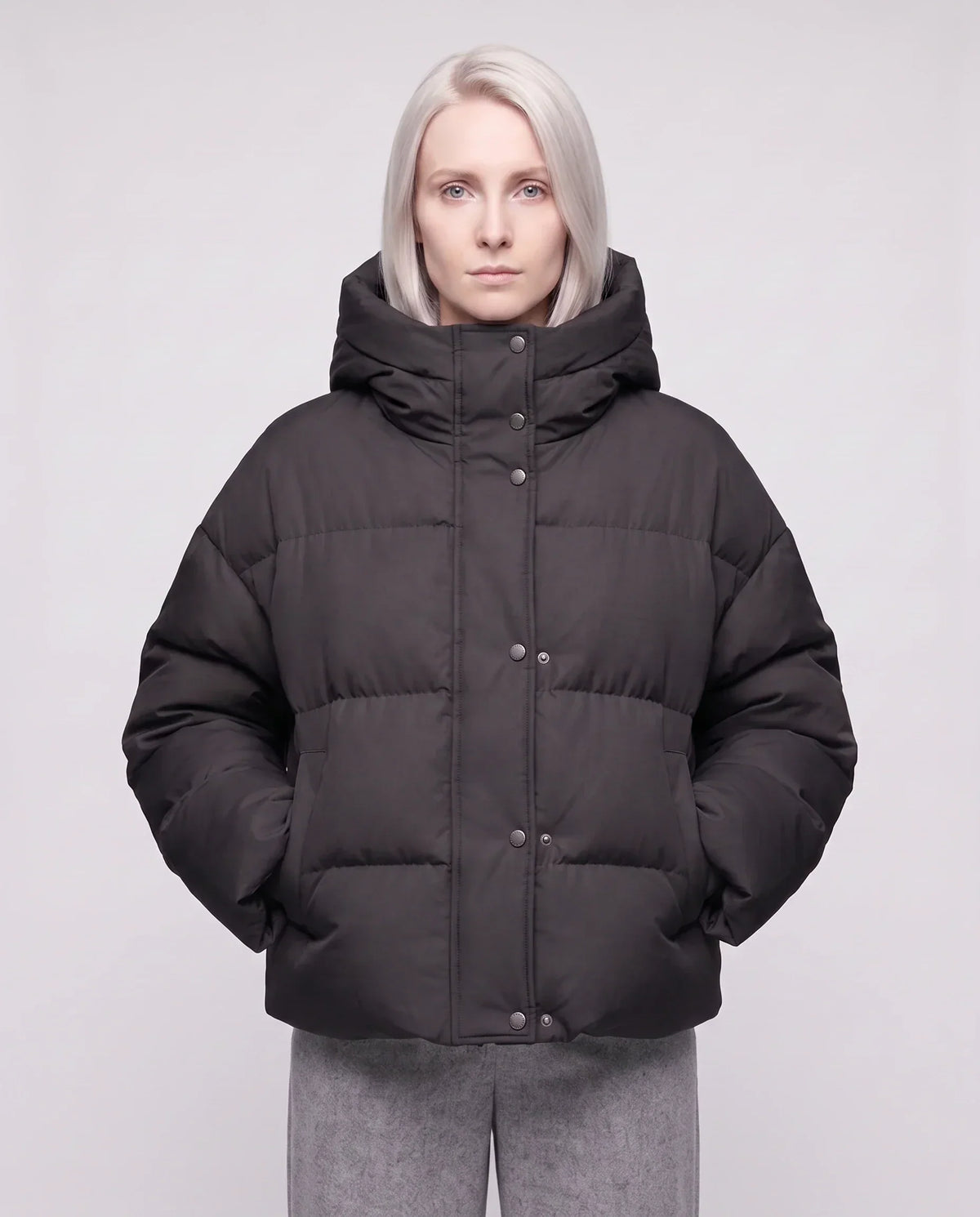 Cropped Velvet Hooded Puffer Jacket