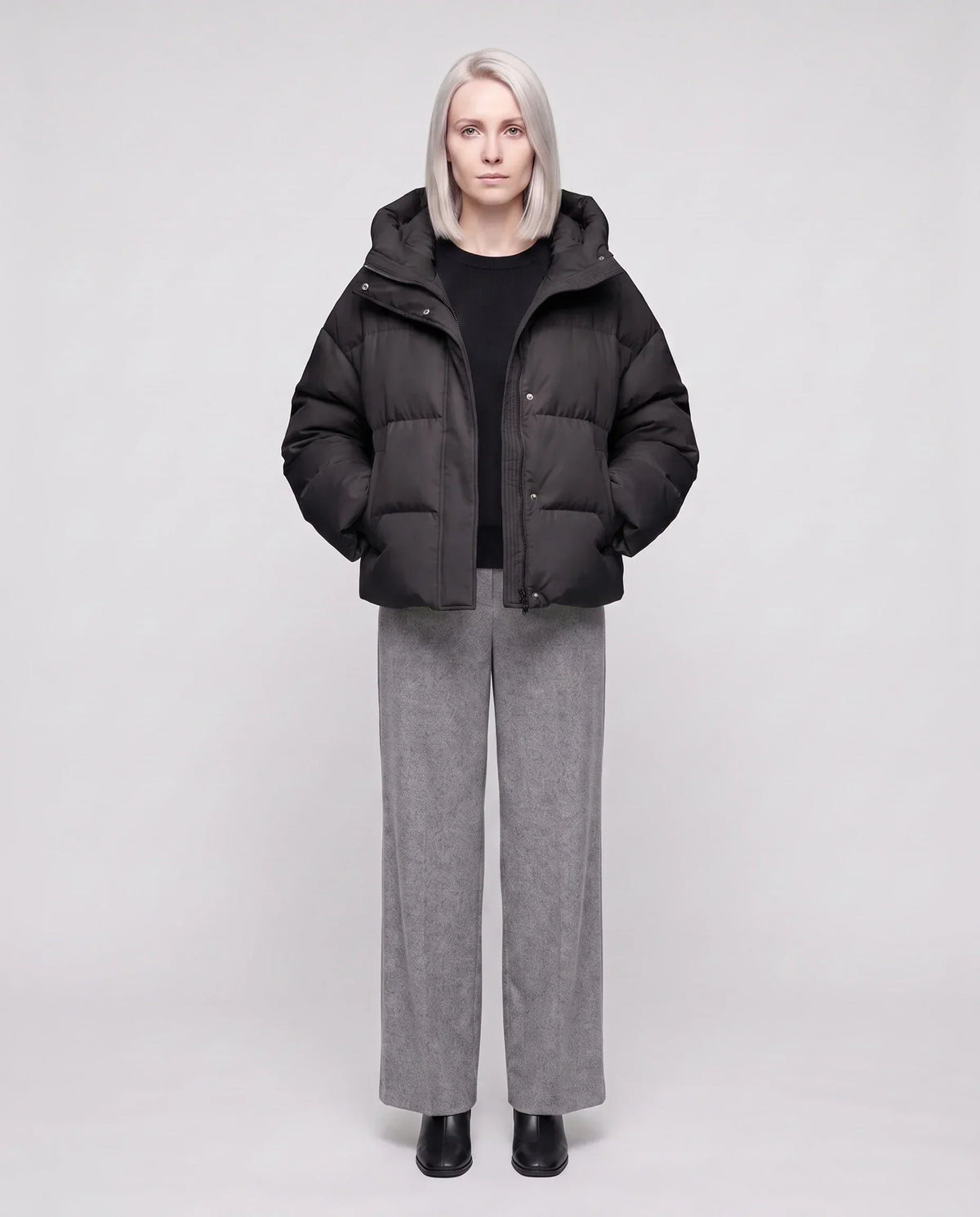 Cropped Velvet Hooded Puffer Jacket