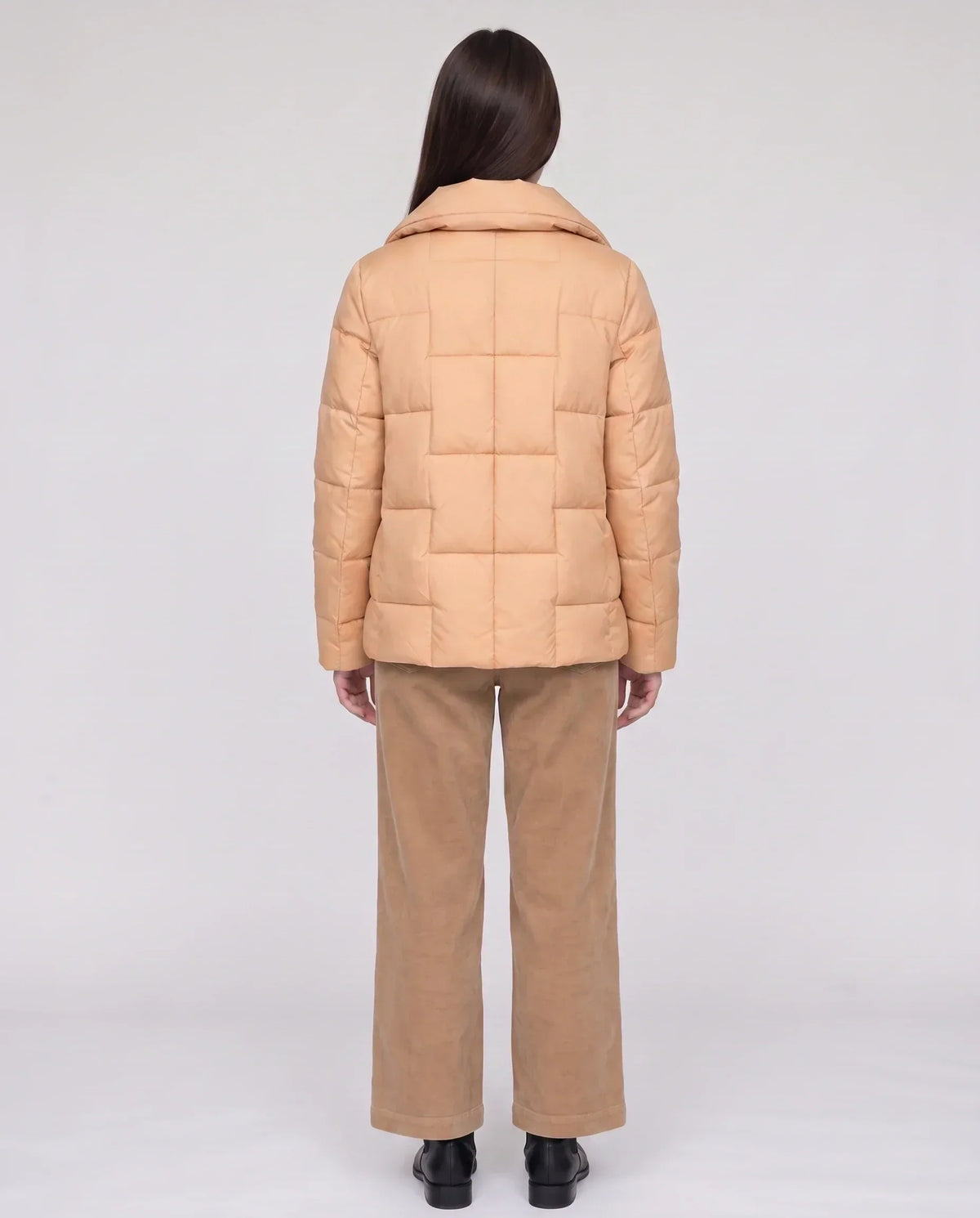 Short Puffer Jacket with Large Collar and Box Quilting