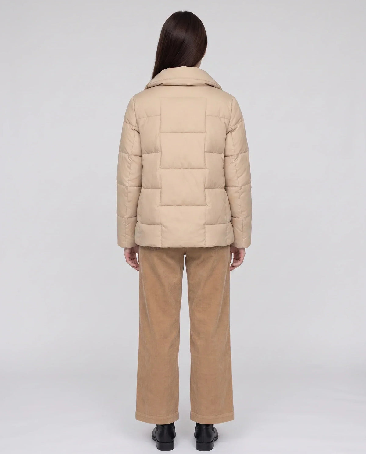 Short Puffer Jacket with Large Collar and Box Quilting
