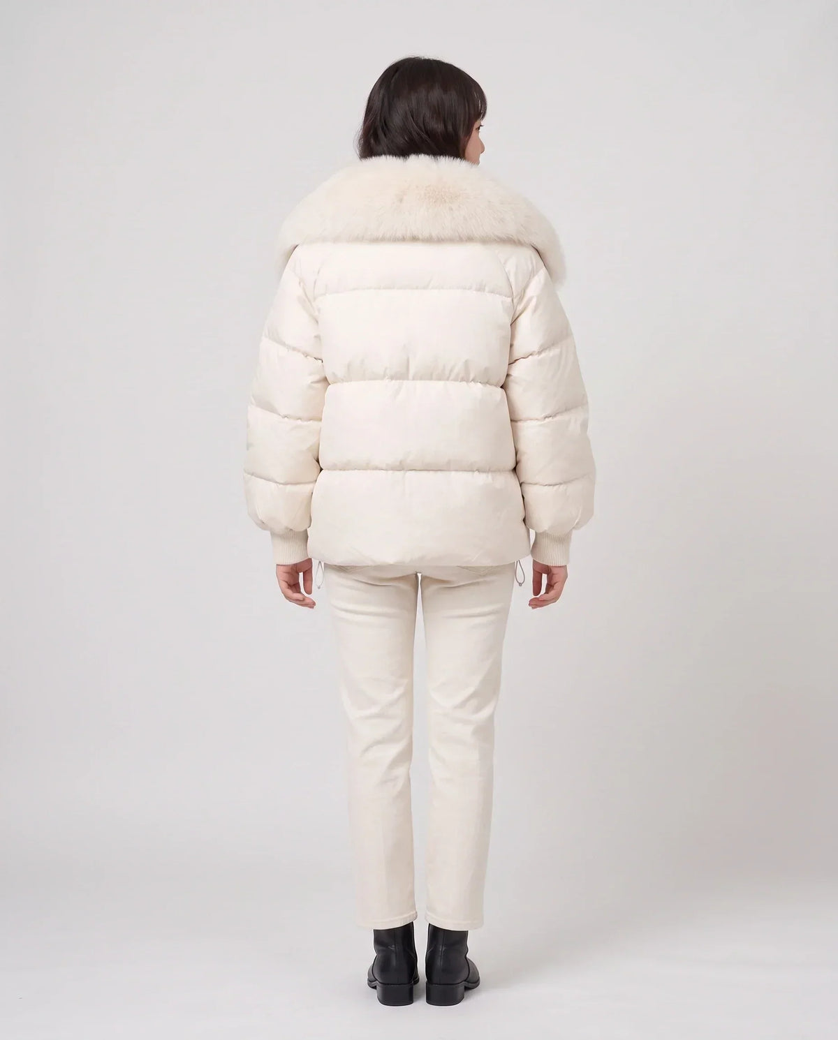 Short Puffer Jacket with Large Faux Fur Shawl Collar