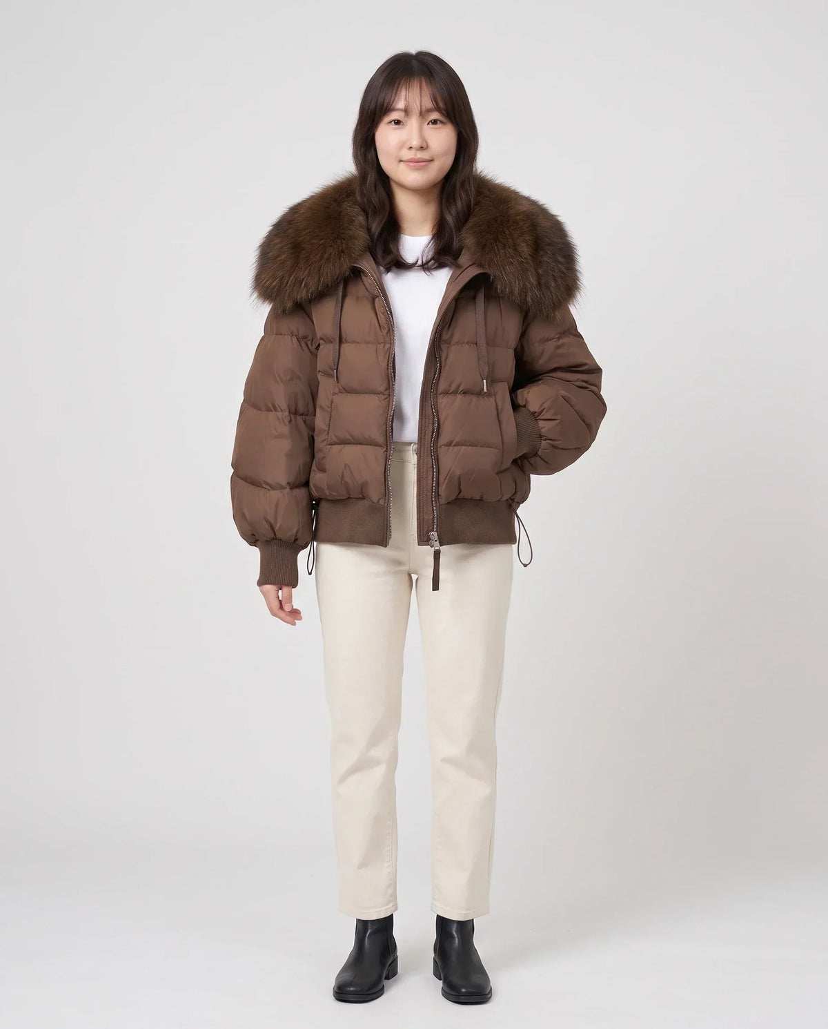 Short Puffer Jacket with Large Faux Fur Shawl Collar