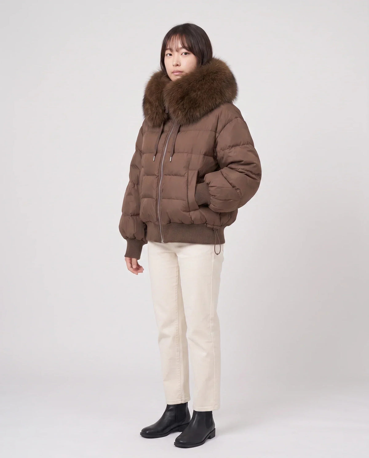 Short Puffer Jacket with Large Faux Fur Shawl Collar