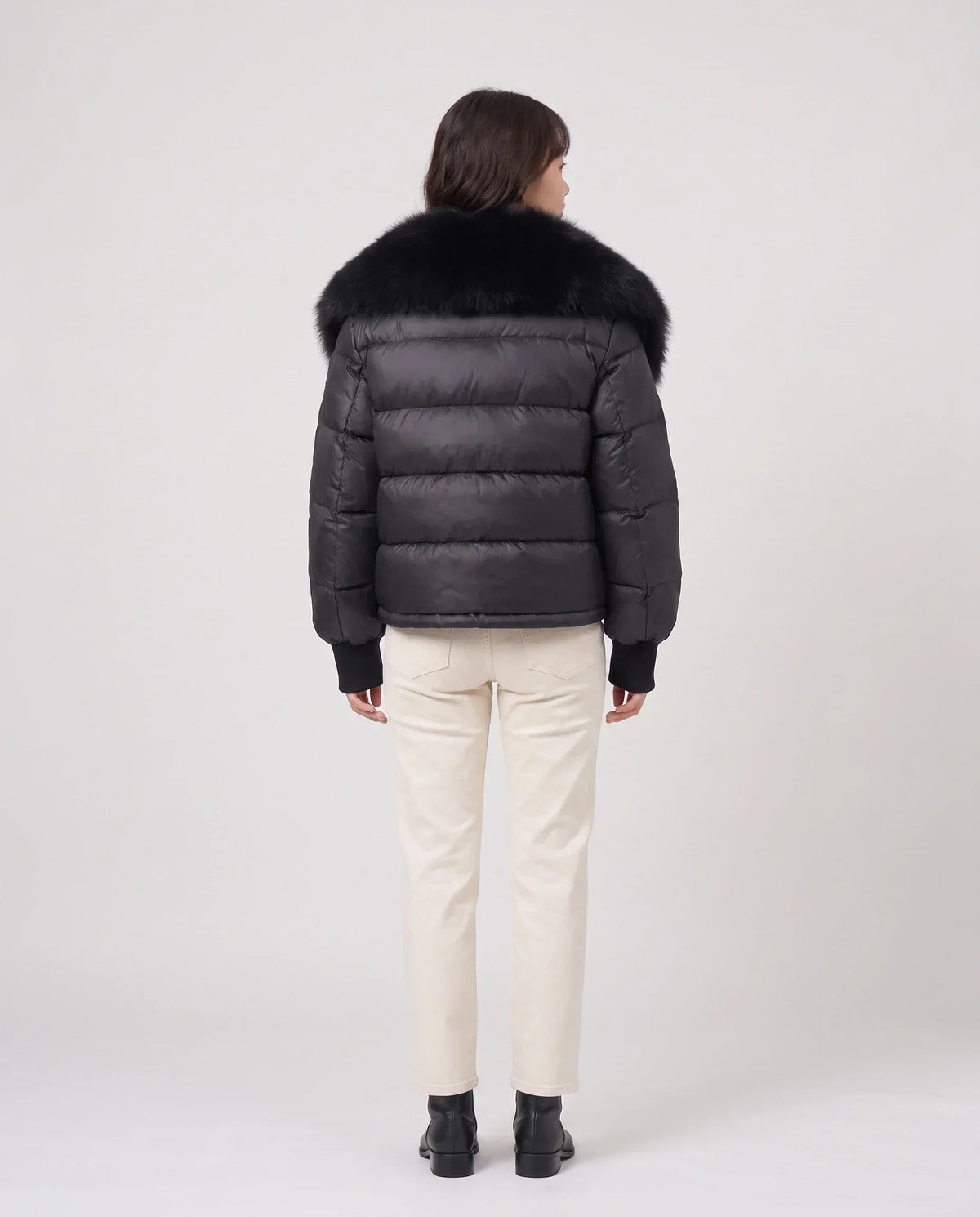 Short Puffer Jacket with Large Faux Fur Shawl Collar