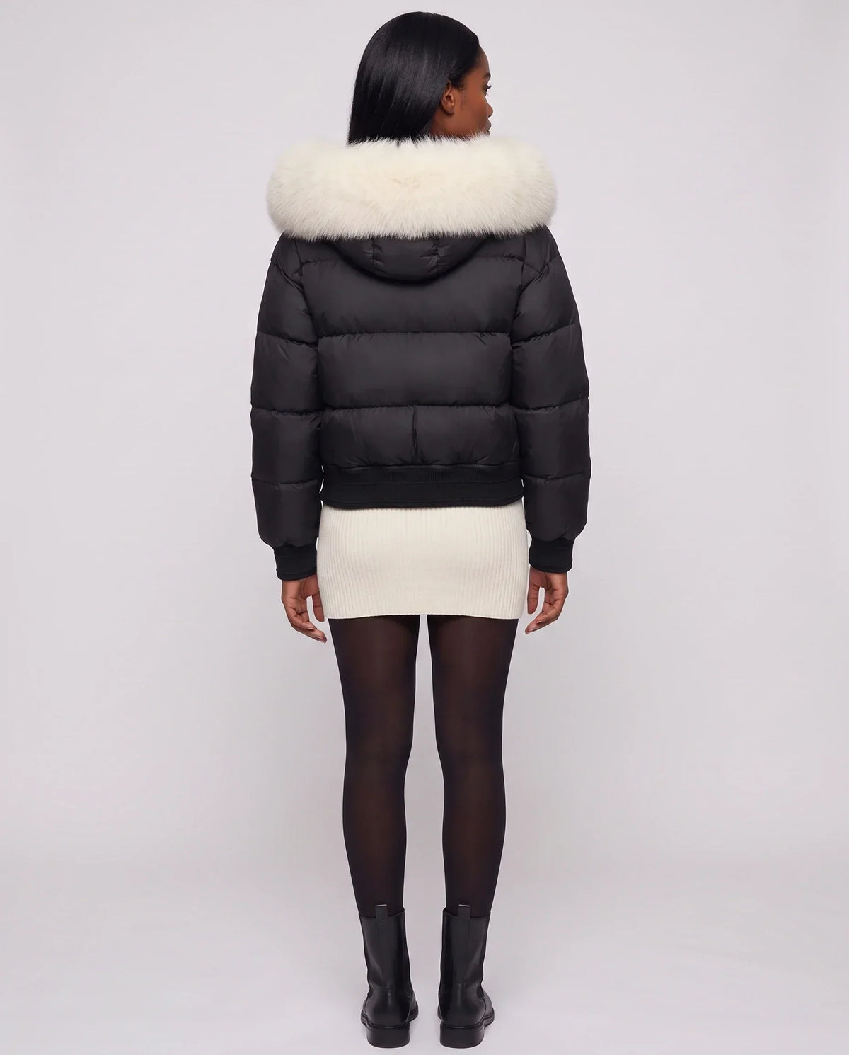 Short Bomber Puffer Jacket with Faux Fur Hood